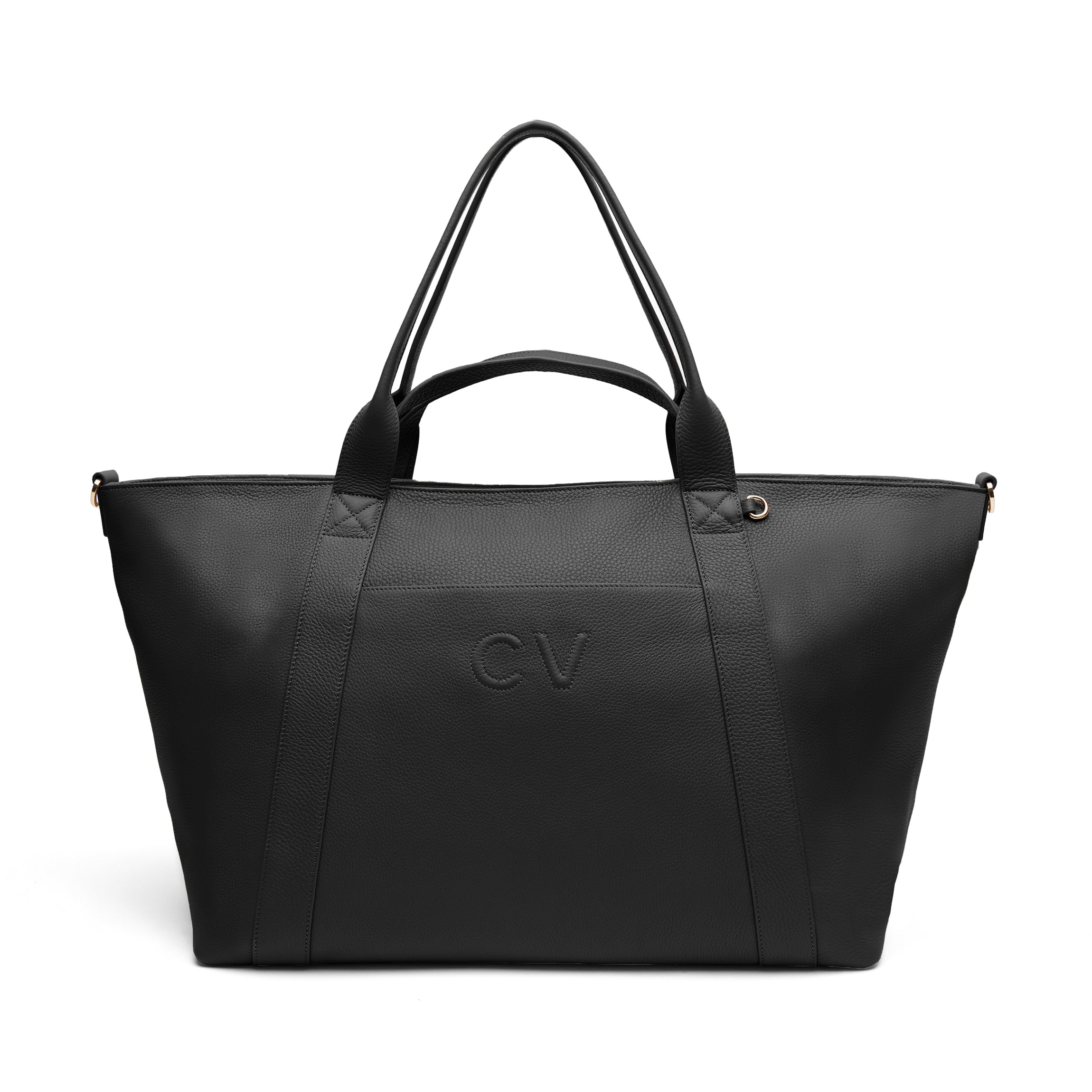 Premium Black Pebble Leather Transit Travel Tote Bag - Stylish Carryall for Work Commute, Gym & Weekend Getaways