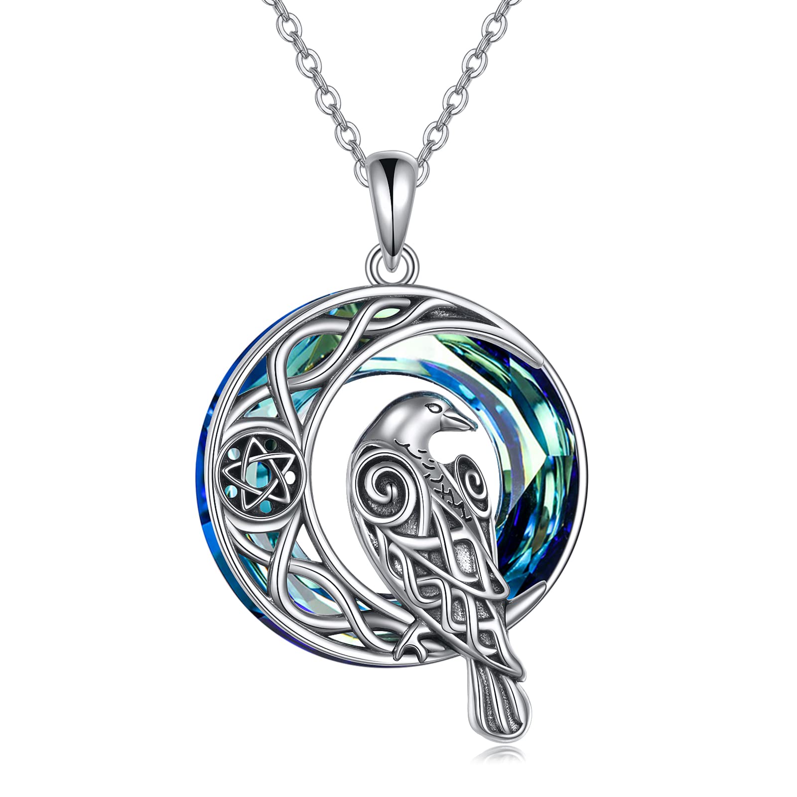 Sterling Silver Celtic Animal Necklace - Raven, Owl, Fox, Dragon Pendant with Crescent Moon - Viking Jewelry for Women, Men, Girls - Perfect Birthday Gift for Animal Lovers | Wear for Parties, Dates, and Everyday Fashion