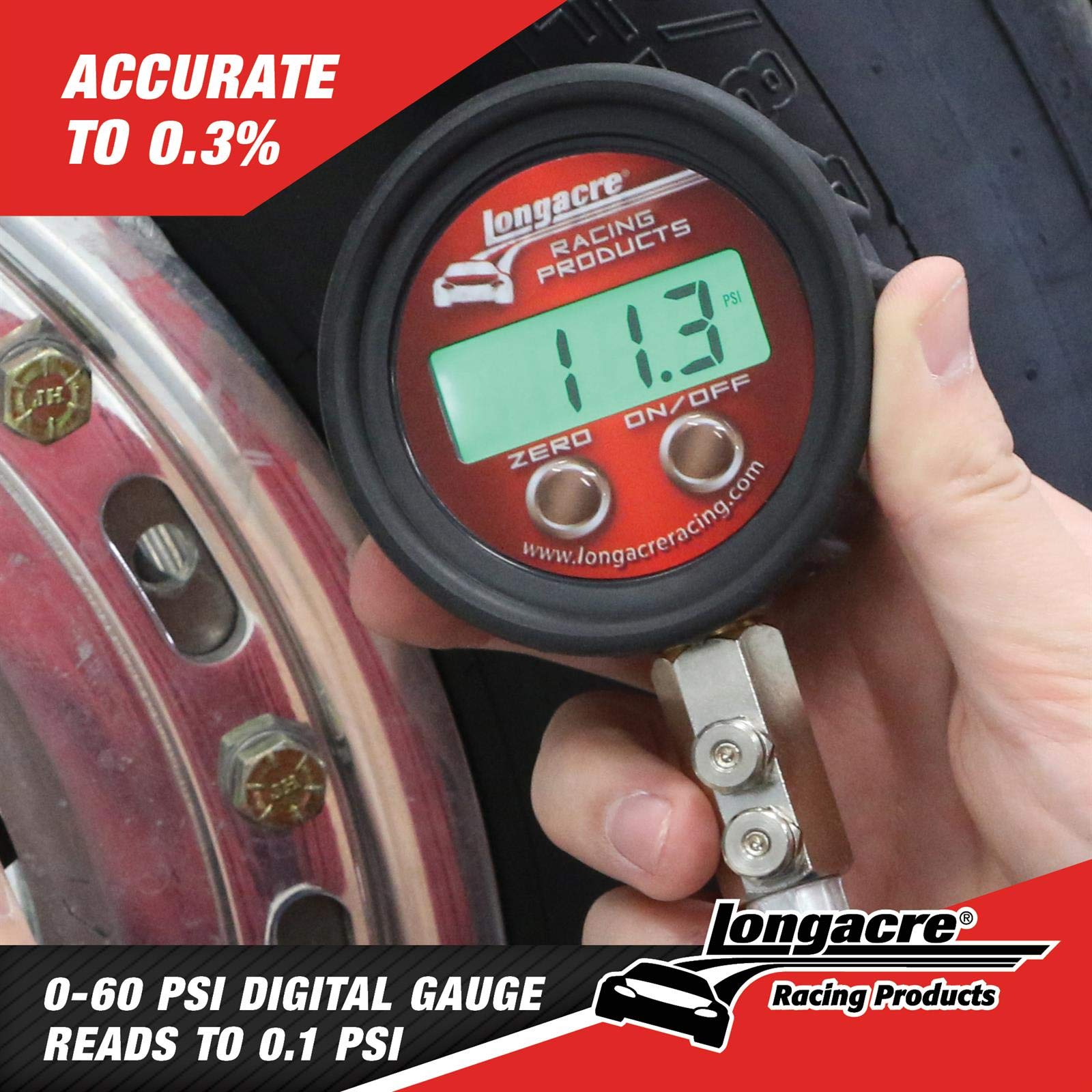 Longacre Digital TPG 0-60 PSI Tire Pressure Gauge with Angle/Ball Chuck - Accurate & Durable for Racing, Motorcycles, and Off-Road Vehicles