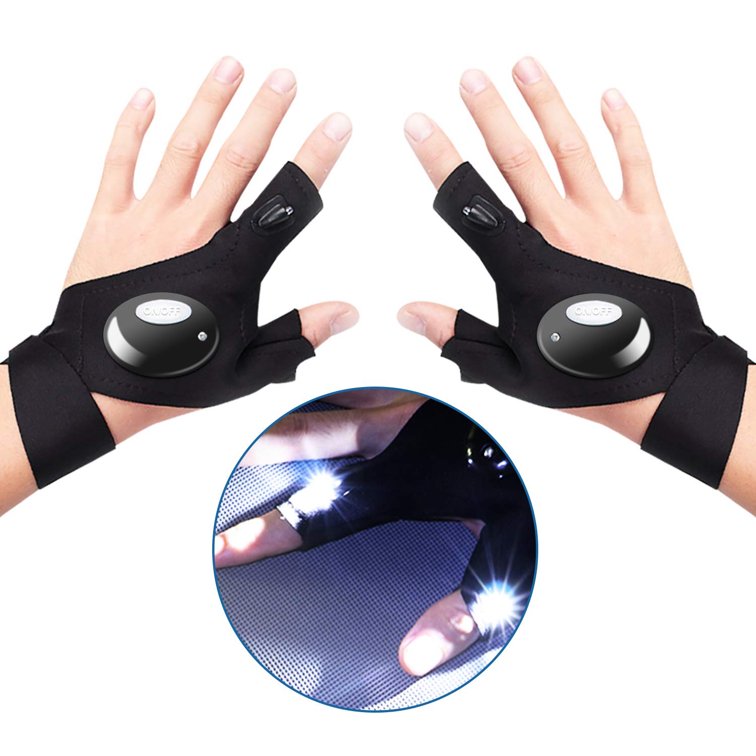LED Flashlight Gloves for Men - Fingerless Hands-Free Lighting Gloves for Outdoor Activities, Night Running, Fishing, Camping & DIY Work - Perfect Gadget Gift for Handyman & Outdoor Enthusiasts