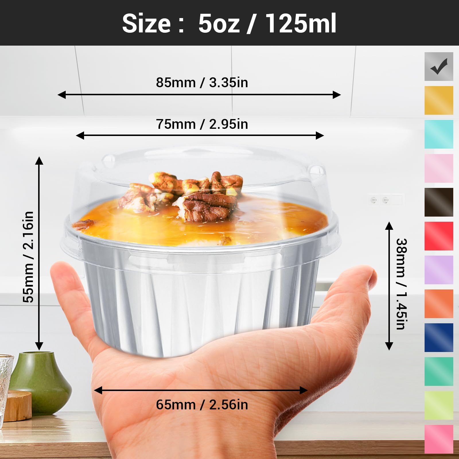 EUSOAR 30-Pack 5oz Disposable Aluminum Foil Baking Cups with Lids - Muffin Liners, Cupcake Holders & Creme Brulee Containers for Home Baking, Party Desserts & Meal Prep
