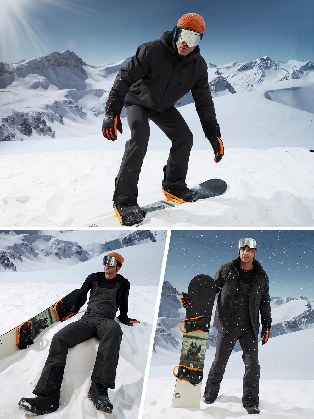 FREE SOLDIER Men's Waterproof Insulated Snow Bibs - Windproof Softshell Ski Pants for Winter Sports, Snowboarding & Cold Weather Outdoor Activities