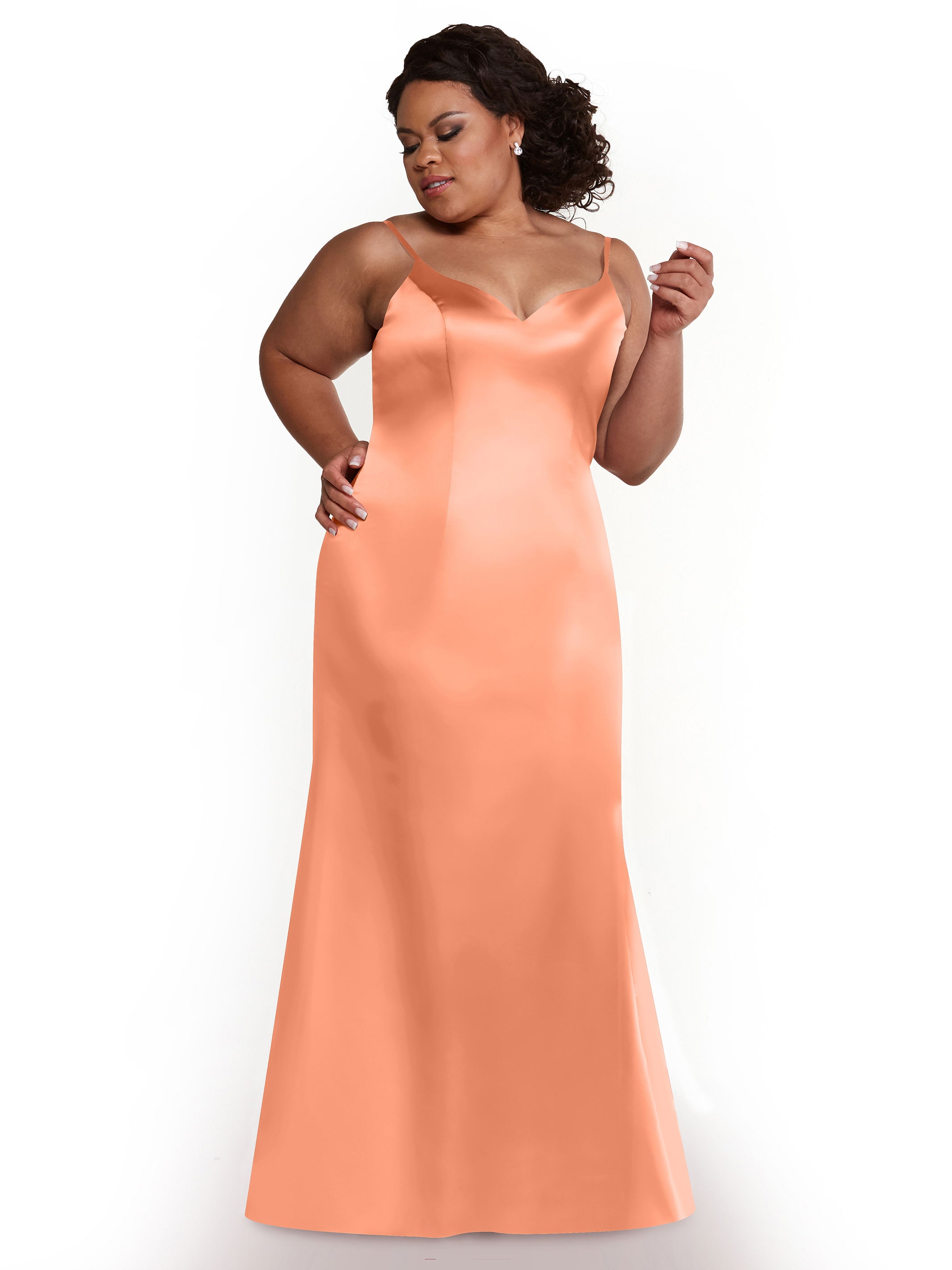 Elegant 80132 Fit and Flare Satin Bridesmaid Dress with High Slit - Perfect for Weddings, Prom, and Formal Events