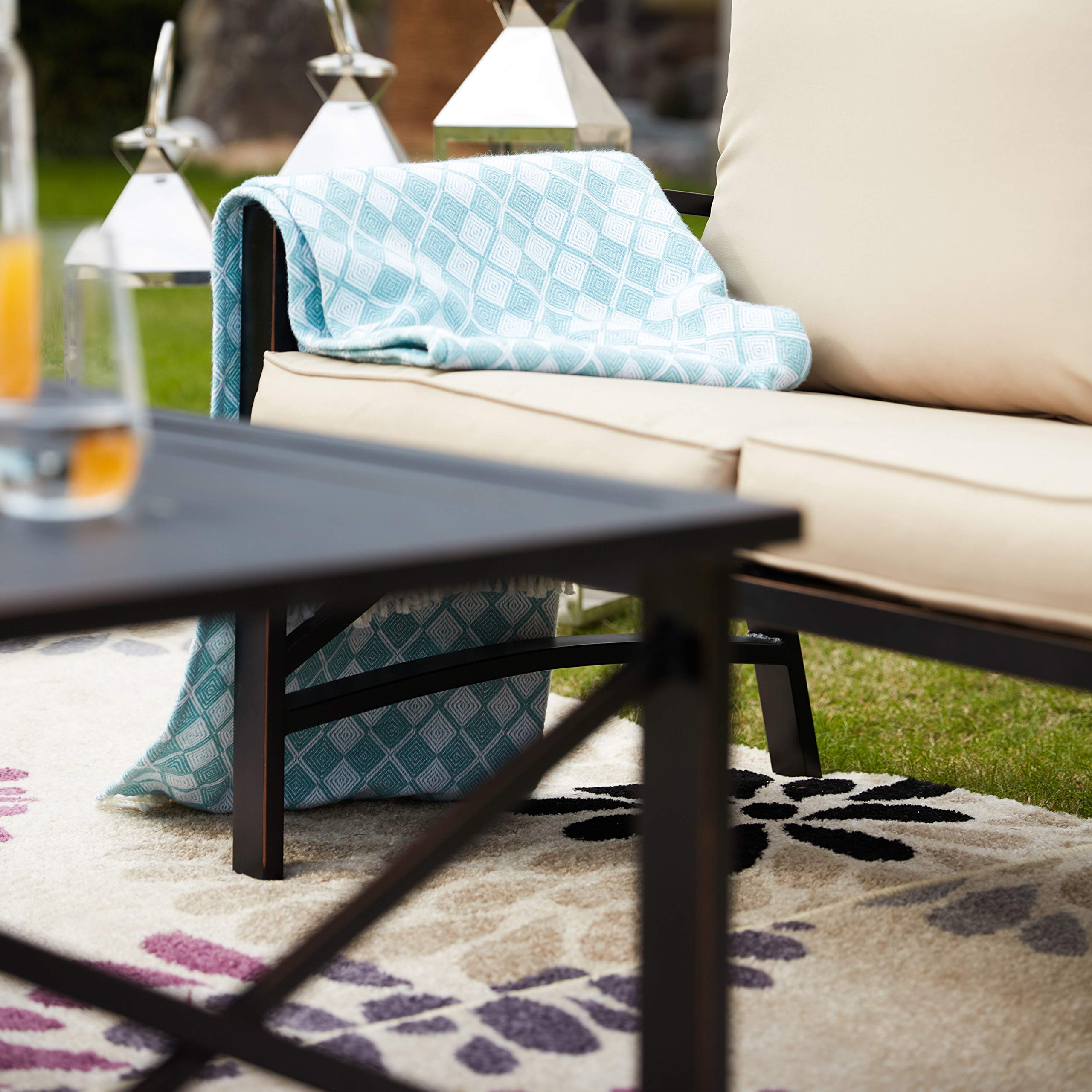 PatioFestival 5-Piece Outdoor Patio Furniture Set - Metal Conversation Sectional Loveseat with Cushions & Coffee Table - Weather-Resistant for Poolside, Backyard, Garden, Lawn (Khaki) | Perfect for Outdoor Entertaining, Relaxation & Summer Gatherings