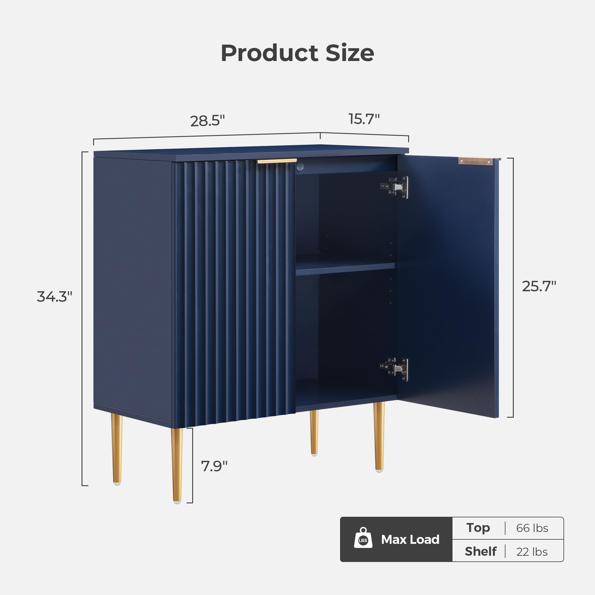 Modern Navy Blue Accent Cabinet with Doors & Adjustable Shelf - Buffet Table, Credenza, Coffee Bar for Kitchen, Living & Dining Room | Stylish Storage Solution for Home Decor & Entertaining