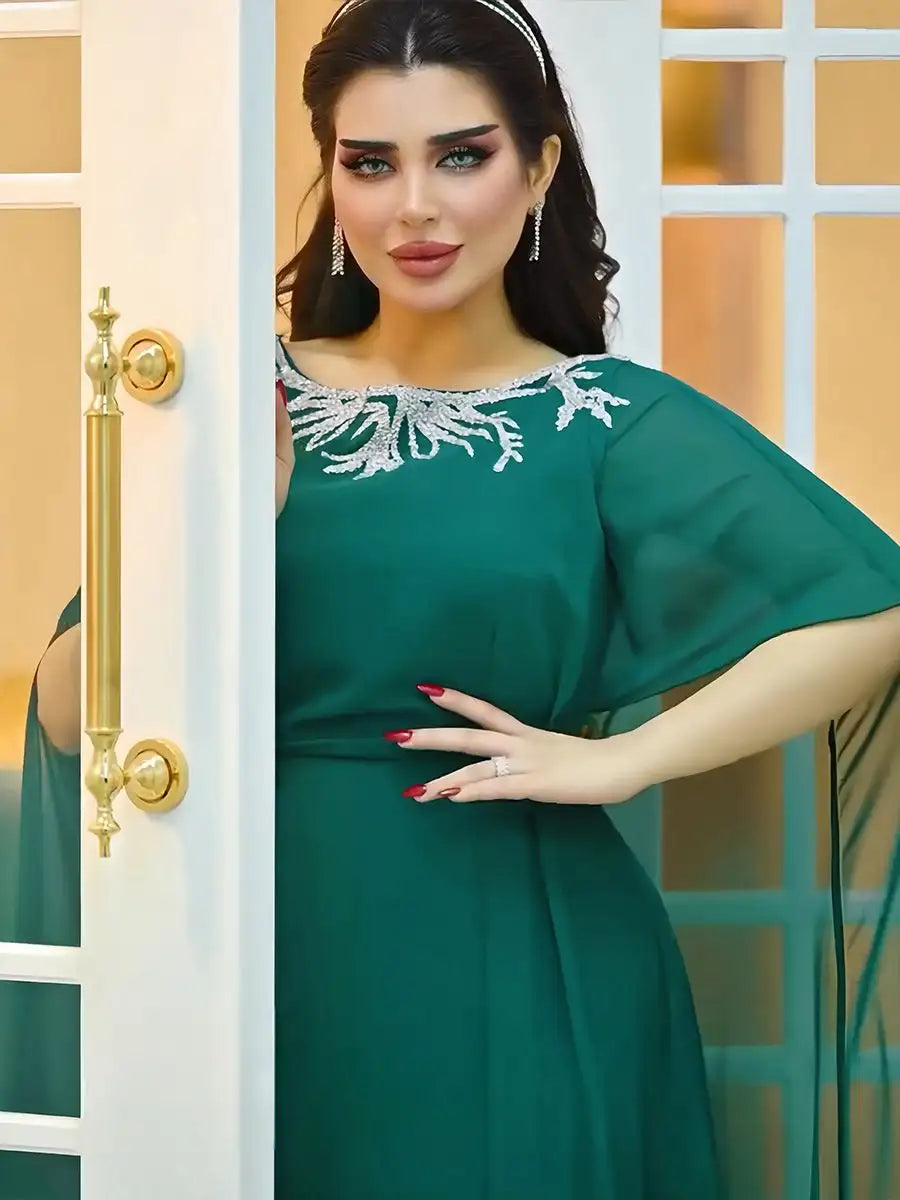 Elegant Eid Chiffon Dress for Muslim Women - Flowy Caftan Kaftan Dress for Special Occasions & Festivals | Perfect for Eid Celebrations, Weddings & Family Gatherings