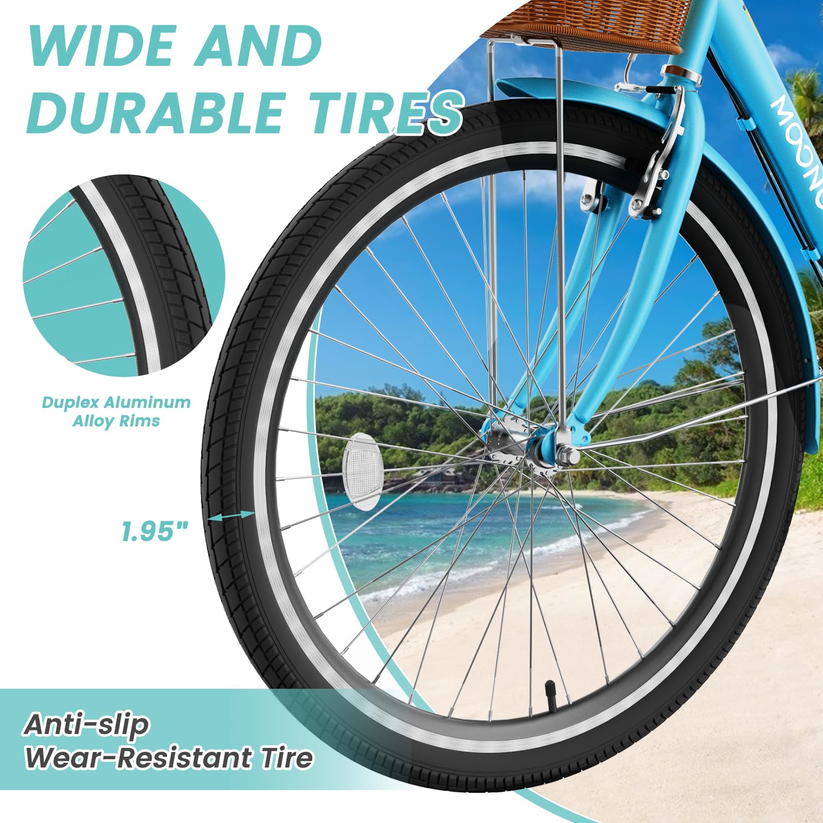 DoCred 24/26 Inch 7-Speed Lightweight Women's City Bicycle - Comfortable Beach Cruiser Bike with Rattan Front Basket & Lock - Perfect for Commuting, Leisure Rides & Beach Outings