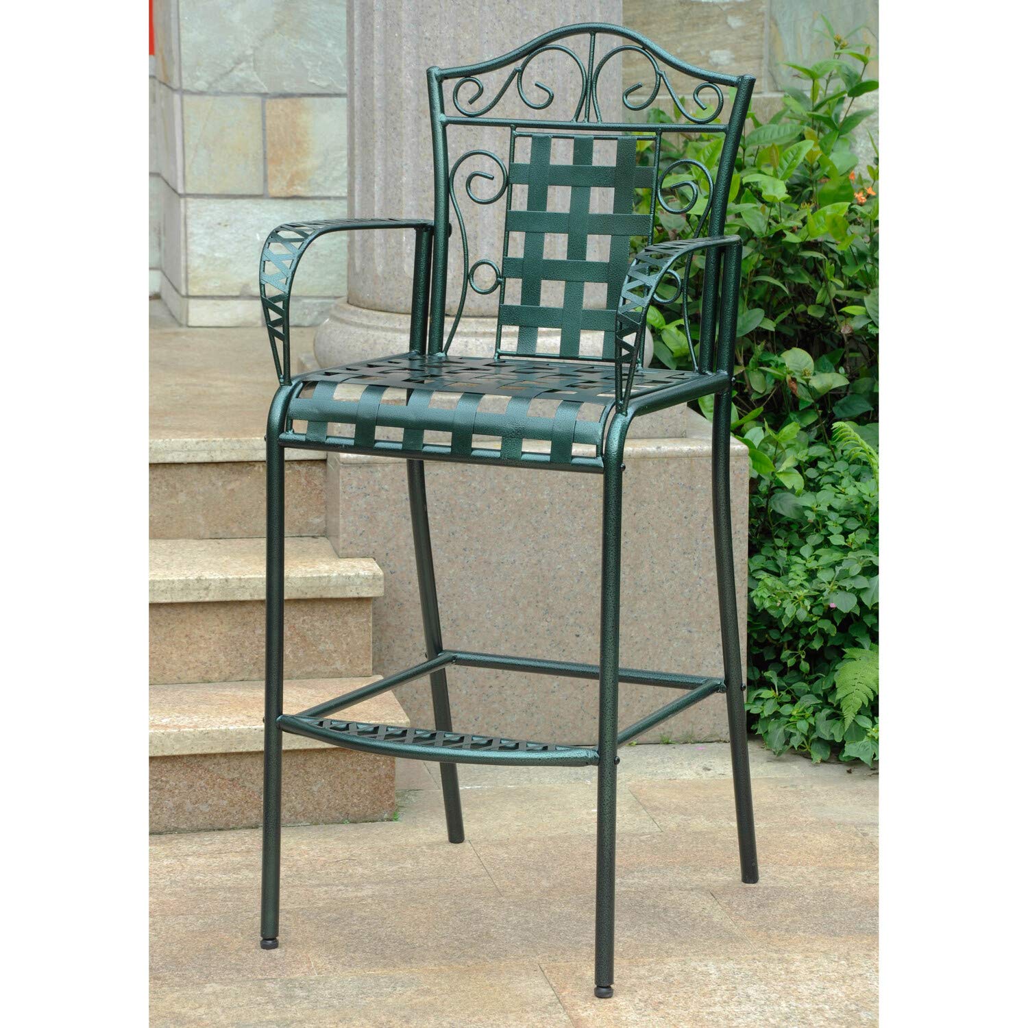 Verdigris Iron Patio Bar Stools Set of 2 - Outdoor Garden Pub Stools for Patio, Deck, Poolside & Backyard - Rustic Metal Bar Height Stools for Home & Commercial Use