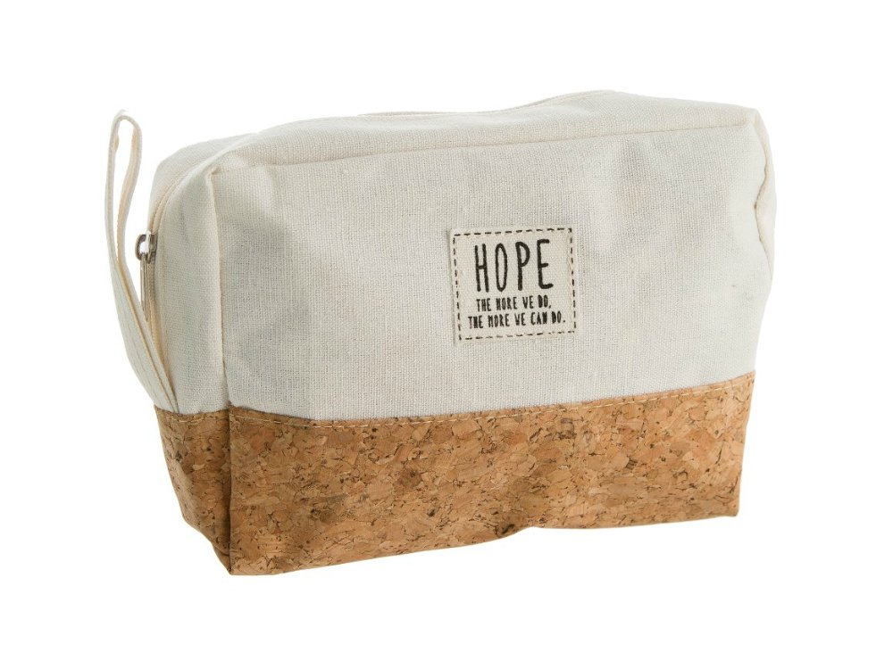 Hope ~ The More We Do Cork & Canvas Zipper Travel Makeup Pouch Bag (Ivory) - Eco-Friendly Cosmetic Organizer for Travel, Gym & Daily Essentials | Waterproof & Durable Cork Fabric