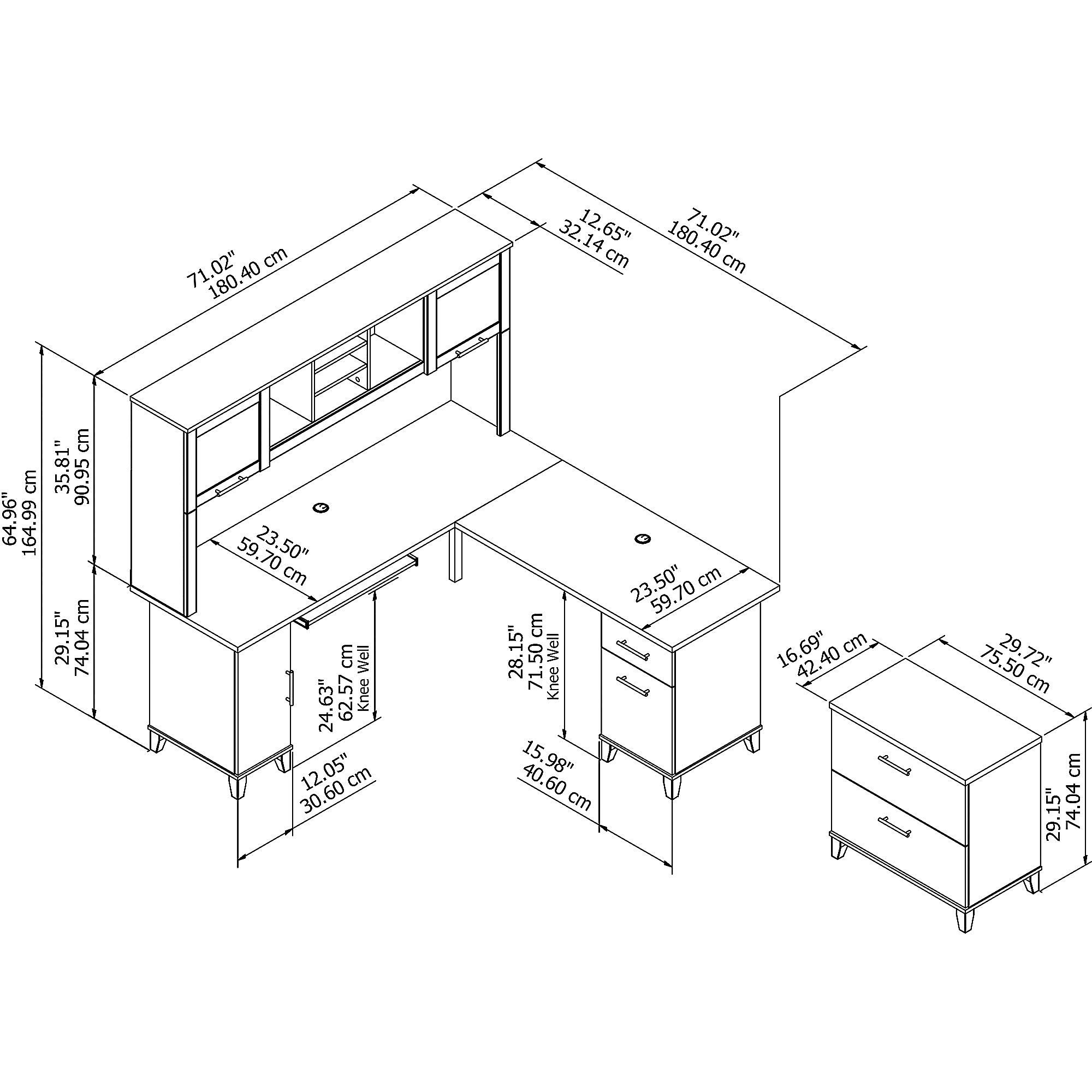 Bush Furniture Somerset L-Shaped Desk with Hutch & Lateral File Cabinet - Home Office Desk for Small Spaces, Work from Home Setup, Study & Writing