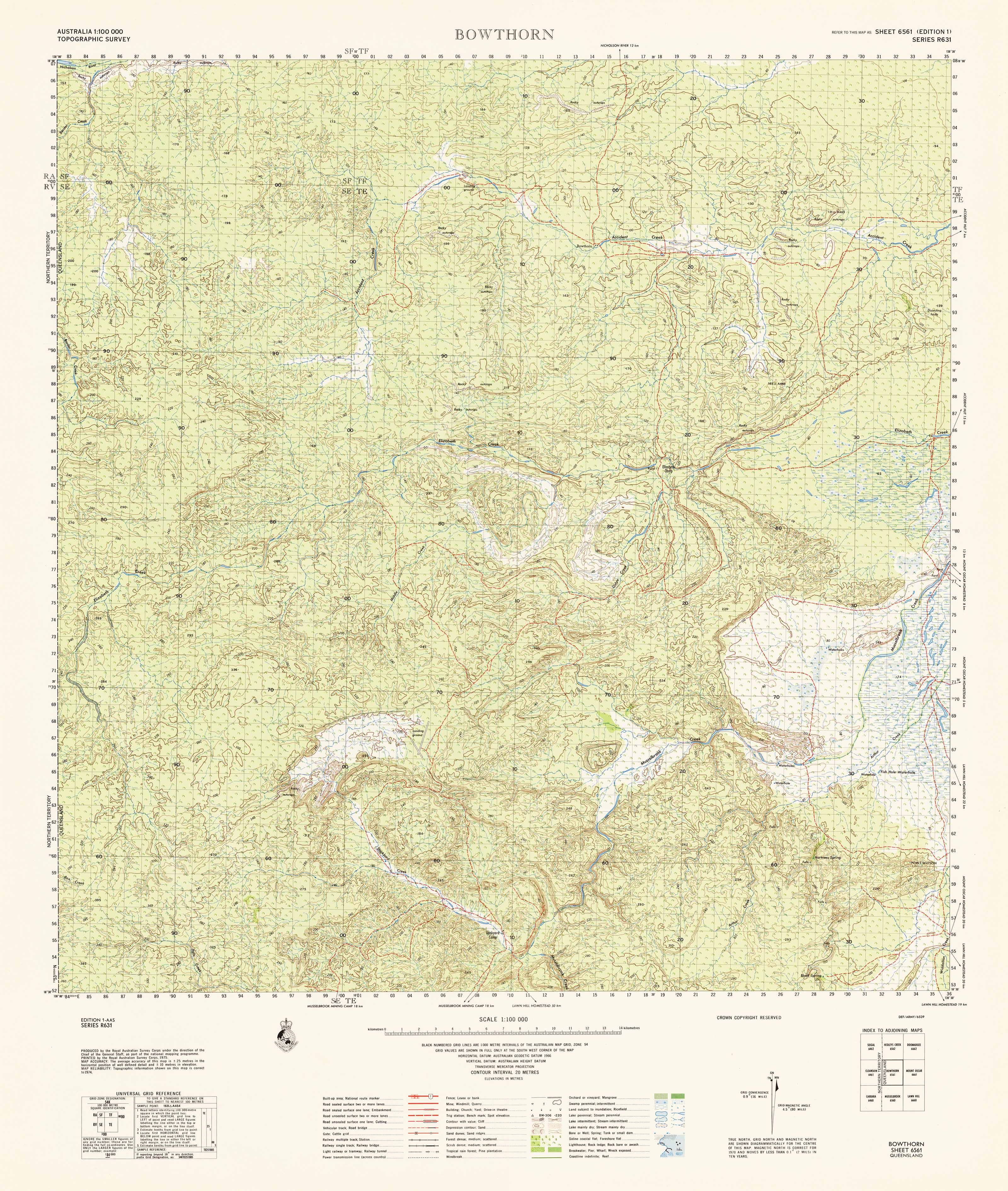 1:100K Topographic Map of Bowthorn - Detailed Hiking, Camping & Outdoor Adventure Navigation - Perfect for Backpacking, Trail Exploration & Land Surveying