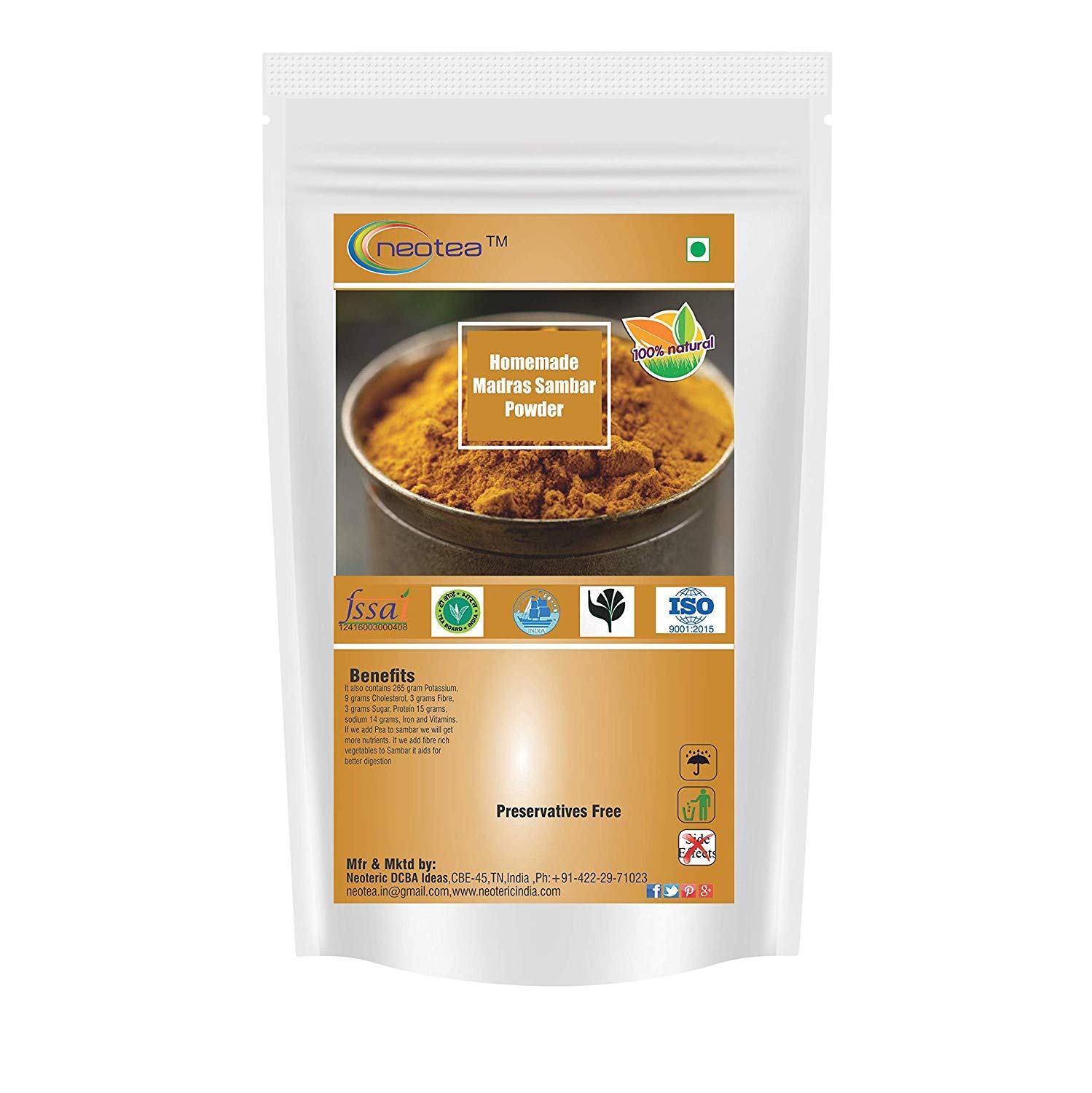 Neotea Homemade Madras Sambar Powder (300g) - Authentic South Indian Spice Blend for Curry, Lentils & Rice Dishes | Perfect for Home Cooking & Traditional Indian Meals