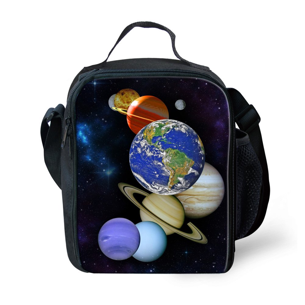 HUGS IDEA Reusable Insulated Lunch Bag with Planet Print - Thermal Lunch Box for Kids, Women, Men & Adults - Perfect for School, Work, Picnics & Outdoor Activities