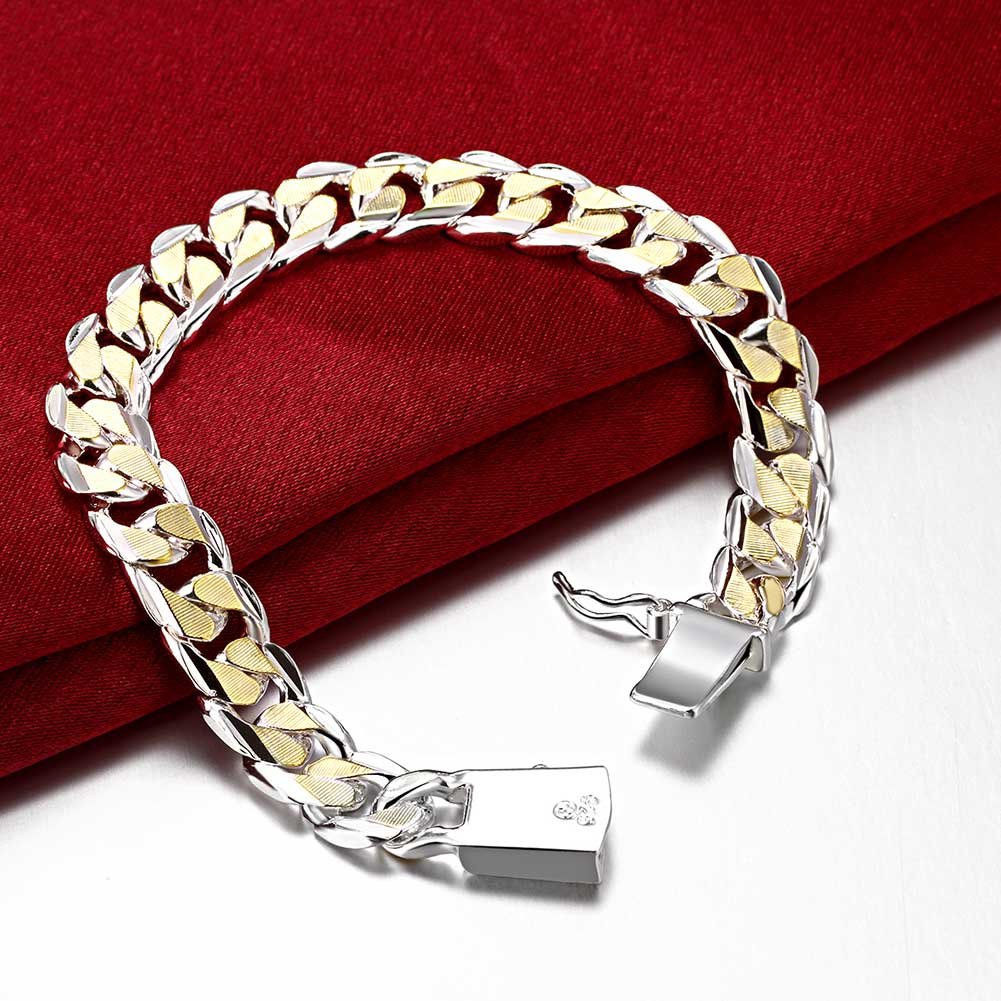 Greendou 10MM Sideway Chain Bracelet for Men & Women - Gold & Silver Double Color Fashion Jewelry | Perfect for Casual Wear, Parties & Gifts