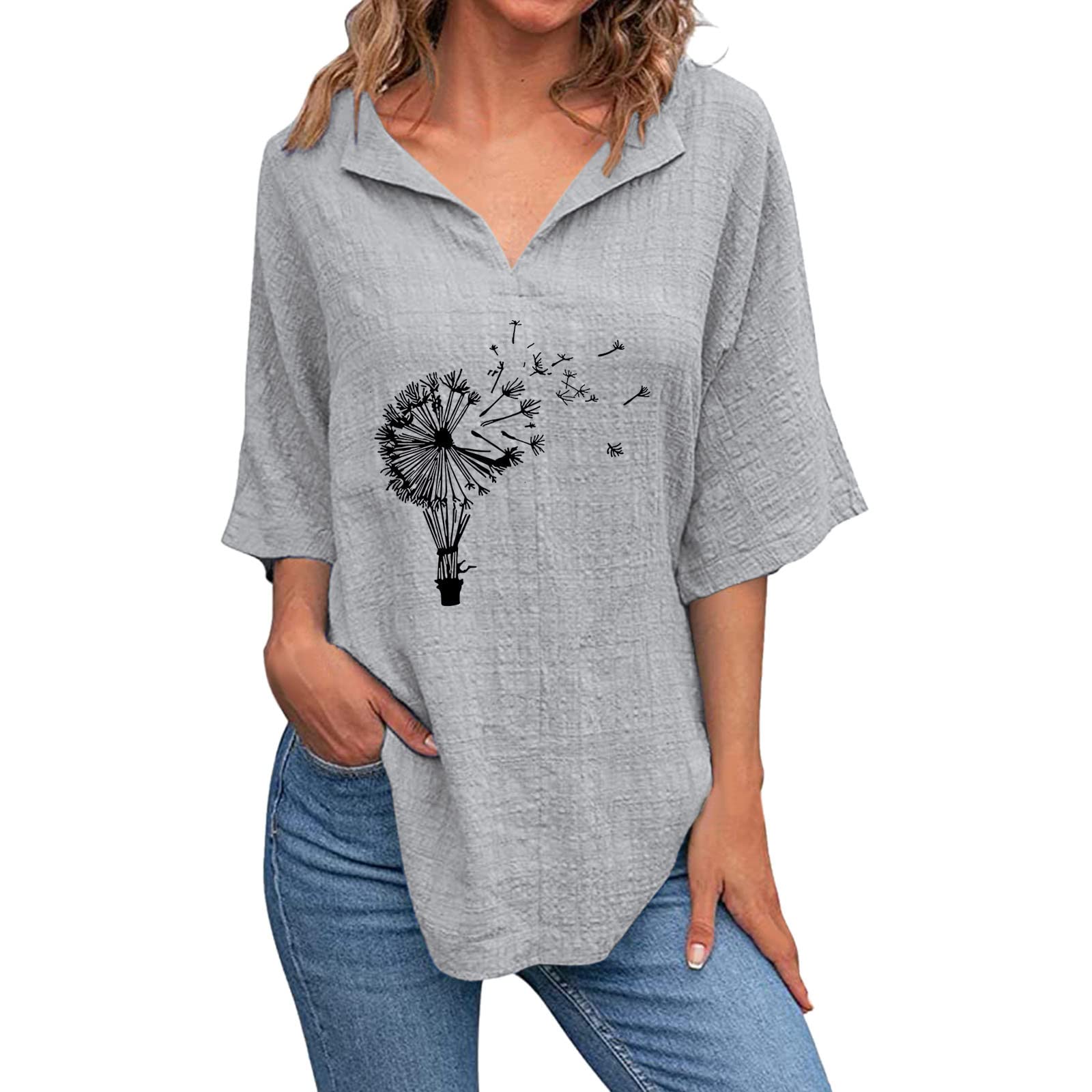 Women's Casual 3/4 Bell Sleeve Crewneck Loose Blouse - Cute Flowy Tops for Everyday Wear | Perfect for Office, Dating & Weekend Outfits