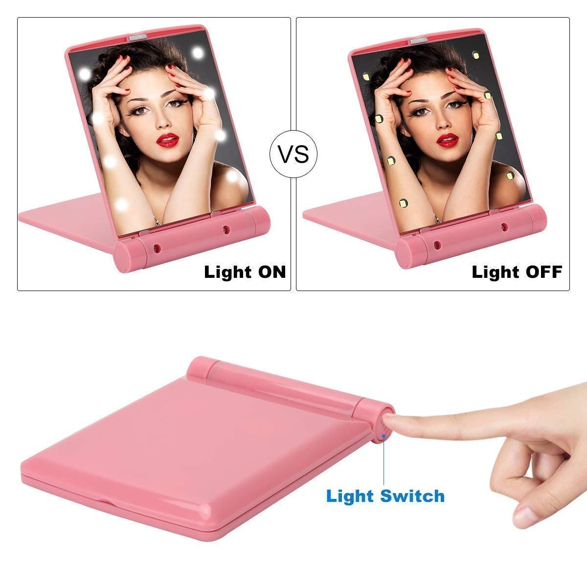 Simxen 8-LED Dimmable Travel Makeup Mirror - Compact Folding Portable Handheld Mirror with Adjustable Brightness for Purse, Home & Travel Use | Perfect for Makeup Application, Skincare & On-the-Go Touch Ups