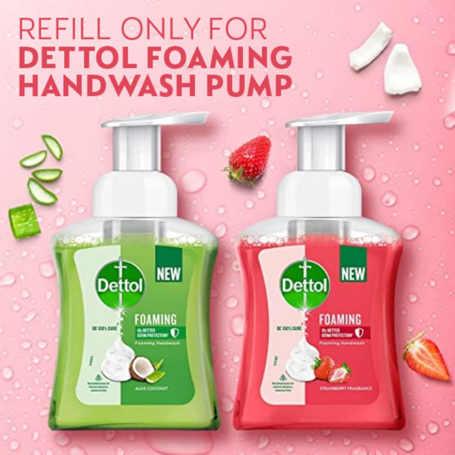Dettol Foaming Hand Wash Refill Combo - Strawberry & Aloe Coconut (Pack of 2, 700ml Each) | Rich Lather, Moisturizing Formula, Gentle on Skin | Ideal for Home, Office & Travel Use