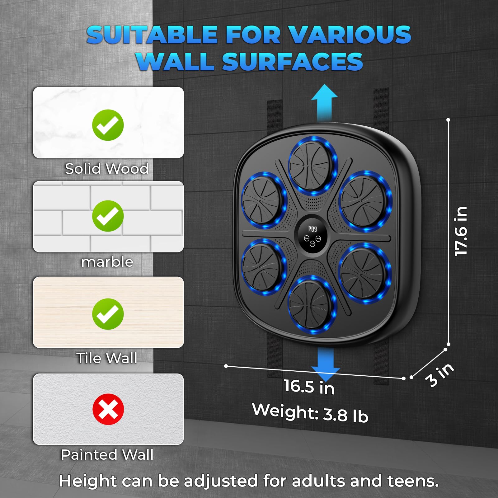 2024 Bluetooth Boxing Machine with 6.5ft Charging Cable & 2 Gloves - Wall Mounted Music Punching Bag, Adjustable Hitting Sound Volume, Durable PU Material for Home Fitness, Weight Loss & Stress Relief - Perfect for Home Gym, Boxing Training & Cardio Workouts