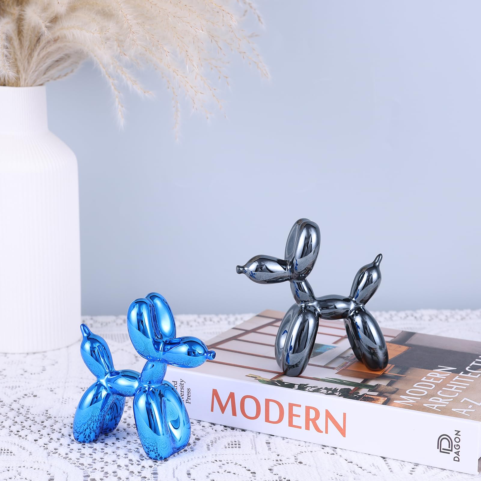 Black Balloon Dog Sculpture - Modern Gold Balloon Animal Decor for Preppy Room, Shelf, Desk & Office - Cute Home Decor Statue for Bedroom, Living Room & Workspace