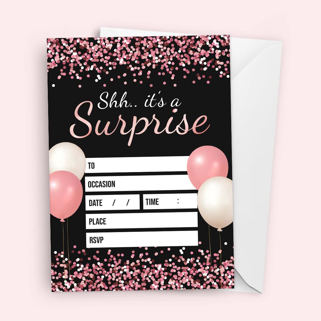 Kirsten McMillan 32-Piece Surprise Party Invitation Set - Elegant A6 Birthday Invitations with Envelopes - Perfect for Adult Celebrations, Anniversaries & Special Events | UK Designed & Printed