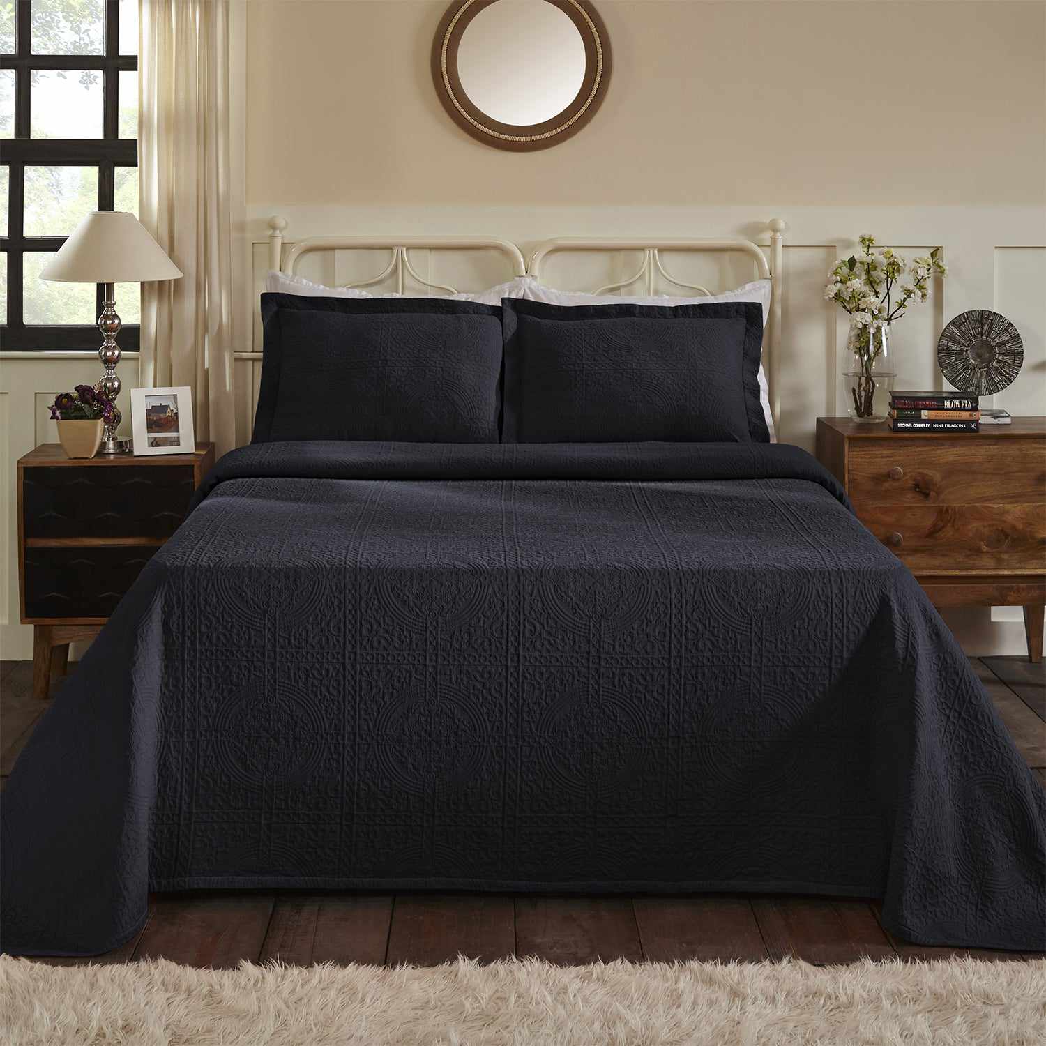 100% Cotton Jacquard Matelassé Fleur De Lis Bedspread Set - Luxury Queen Size Bedding Coverlet with Elegant Floral Design - Perfect for Master Bedroom, Guest Room & Hotel Decor