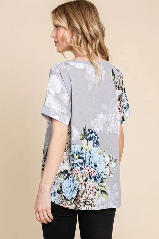 BOMBOM Women's Floral Print Round Neck Short Sleeve T-Shirt - Casual Summer Top for Outfits, Dating & Vacation