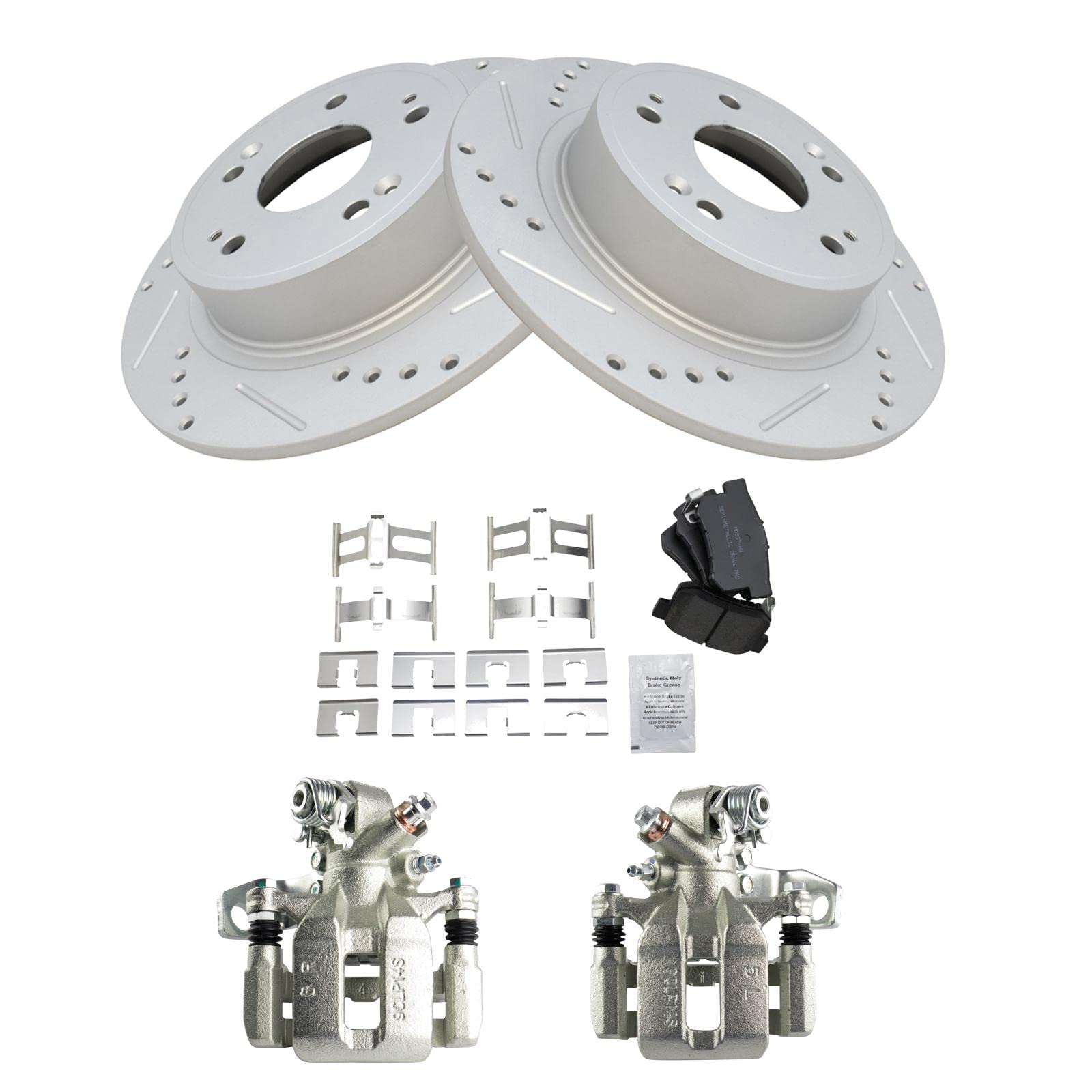 TRQ Rear Performance Brake Pad & Rotor Kit - Semi-Metallic, G-Coated - Compatible with 2016-2018 Acura ILX - High-Performance Braking for Daily Commute & Sporty Driving
