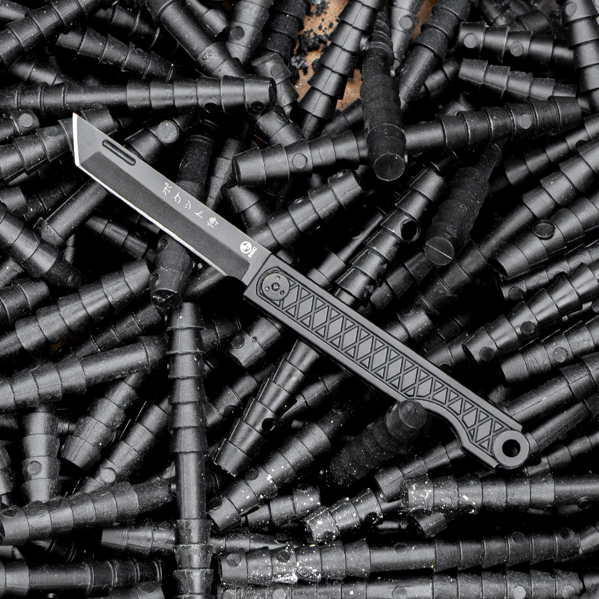 StatGear Pocket Samurai Folding Tanto Micro Knife - Slipjoint Edition | Small EDC Mini Knife | Black | Perfect for Everyday Carry, Camping, Hiking & Outdoor Adventures