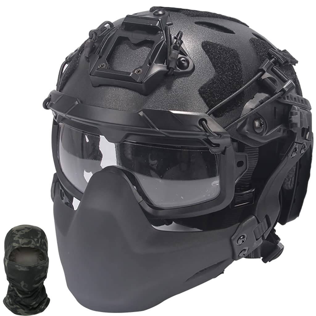 Tactical Airsoft Helmet & Mask Set with Noise Canceling Headset, Goggles, Battery Pocket & NVG Mount - Lightweight Fast Helmet for Outdoor Paintball, Hunting & Airsoft Games