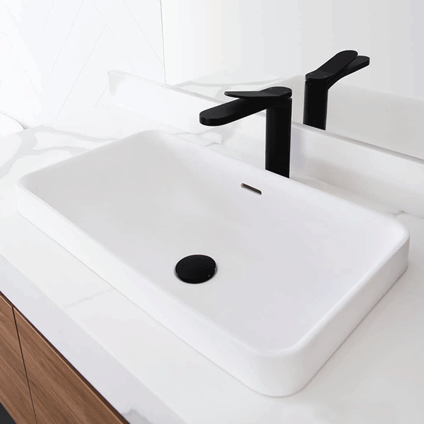 ADP Zeya 580 x 345mm White Solid Surface Bathroom Sink Basin - Modern Vanity for Contemporary Bathrooms
