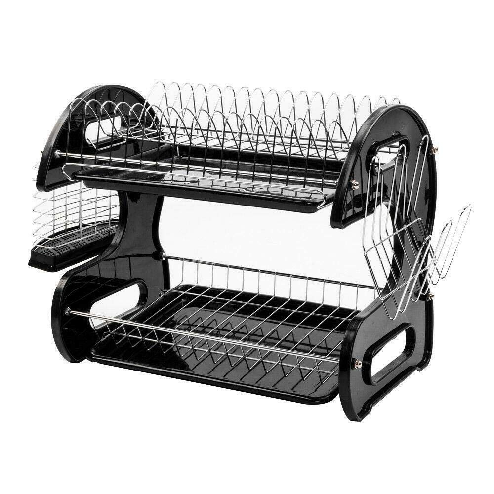 2-Tier Over the Sink Dish Drying Rack - Space Saving Kitchen Organizer with Utensil Holder | Perfect for Small Kitchens, Dish Drainer & Storage Solution for Countertop or Sink Area