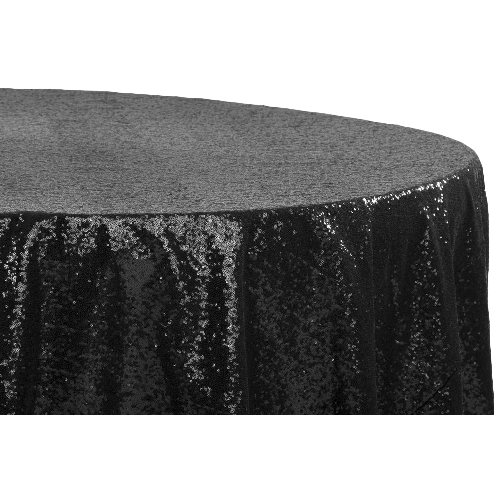 Glitz Sequins 132 Round Tablecloth - Elegant Black Party Table Cover for Weddings, Banquets & Special Events