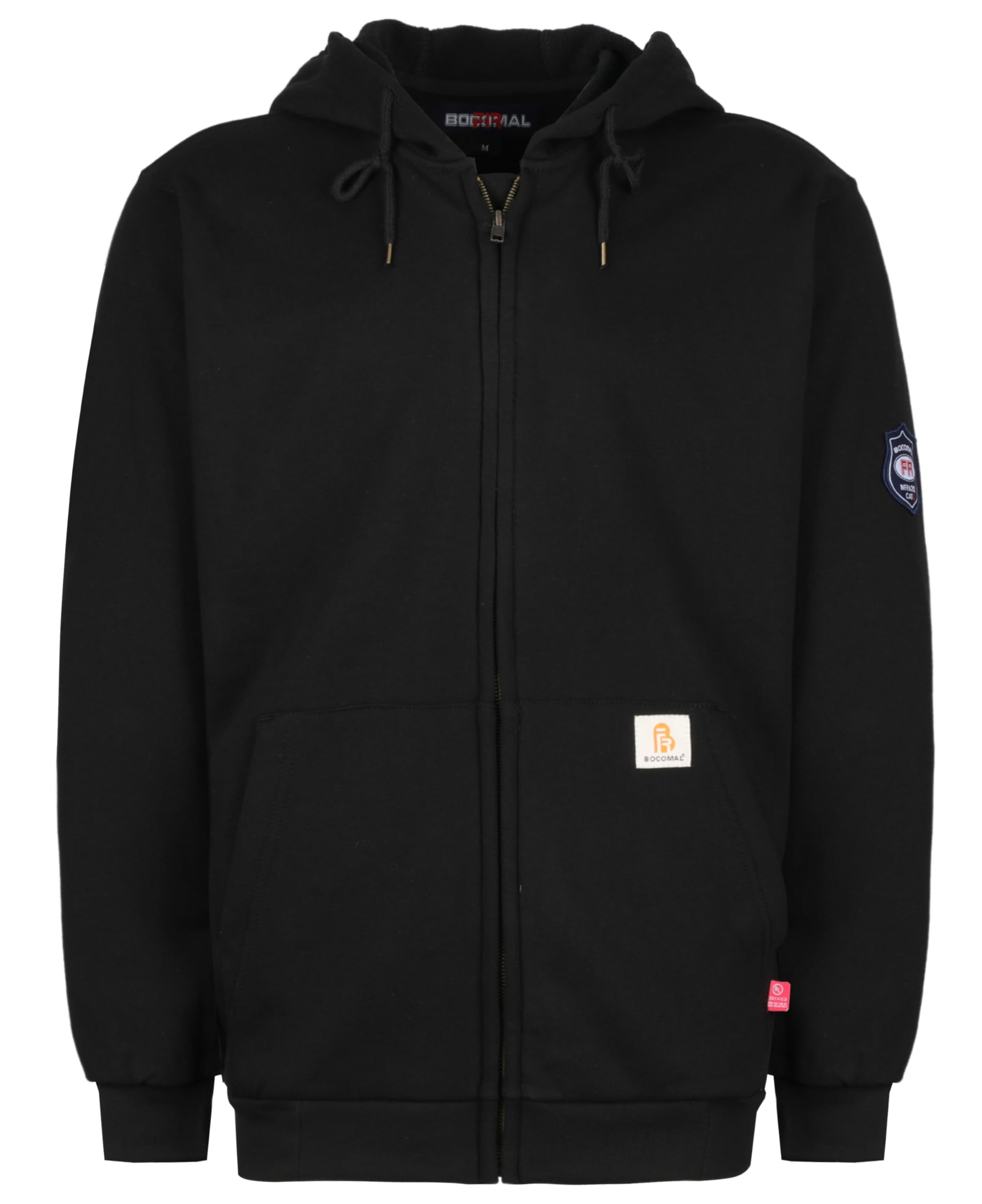 BOCOMAL FR Hoodies for Men - 10.5oz Cotton Fleece Flame Resistant Zipper Hooded Sweatshirt with Front Pocket | Workwear & Outdoor Safety Apparel for Construction, Welding & Industrial Workers