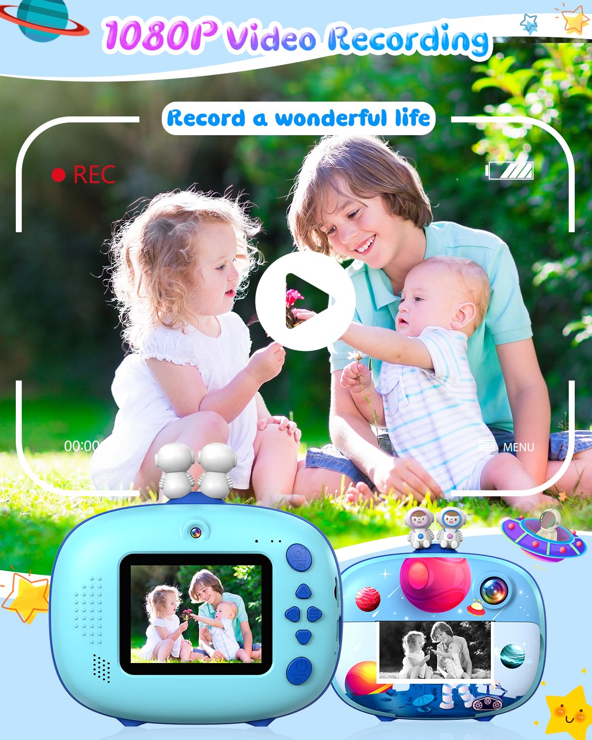 Instant Print Camera for Kids with 2.4