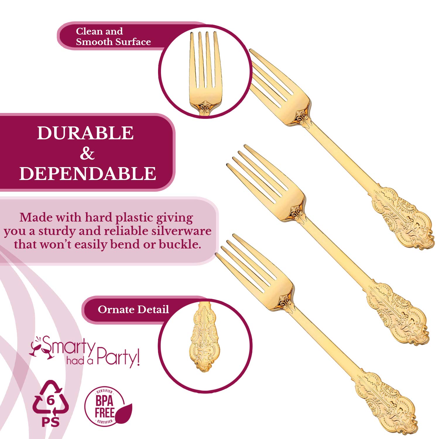 600 Pcs Gold Plastic Forks - Heavy Duty Disposable Flatware Set for Weddings, Birthdays & Parties - Elegant Baroque Design Bulk Cutlery - Perfect for Catering, Events & Home Entertaining