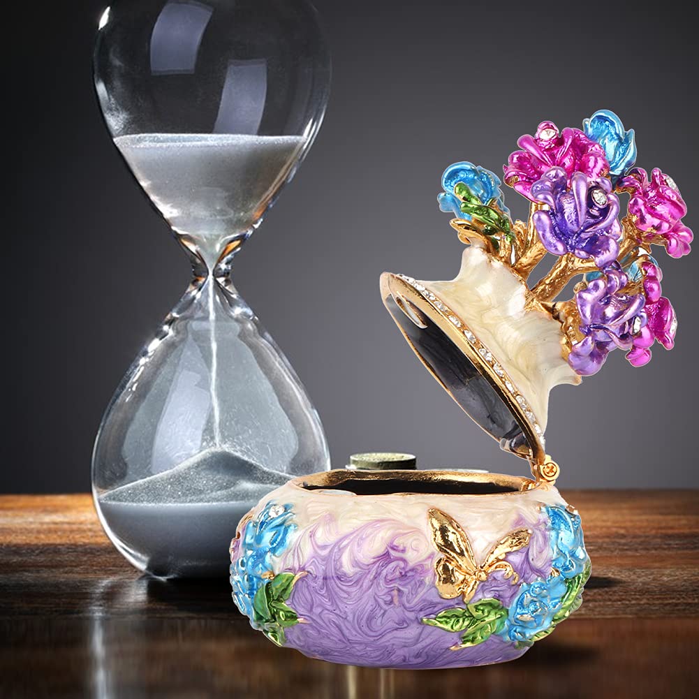 Elegant Purple Mini Enameled Jewelry Box with Rose Flower Design - Hinged Ring Holder & Decorative Trinket Box for Women & Girls - Perfect for Dresser Organizer, Gift Giving & Home Décor
