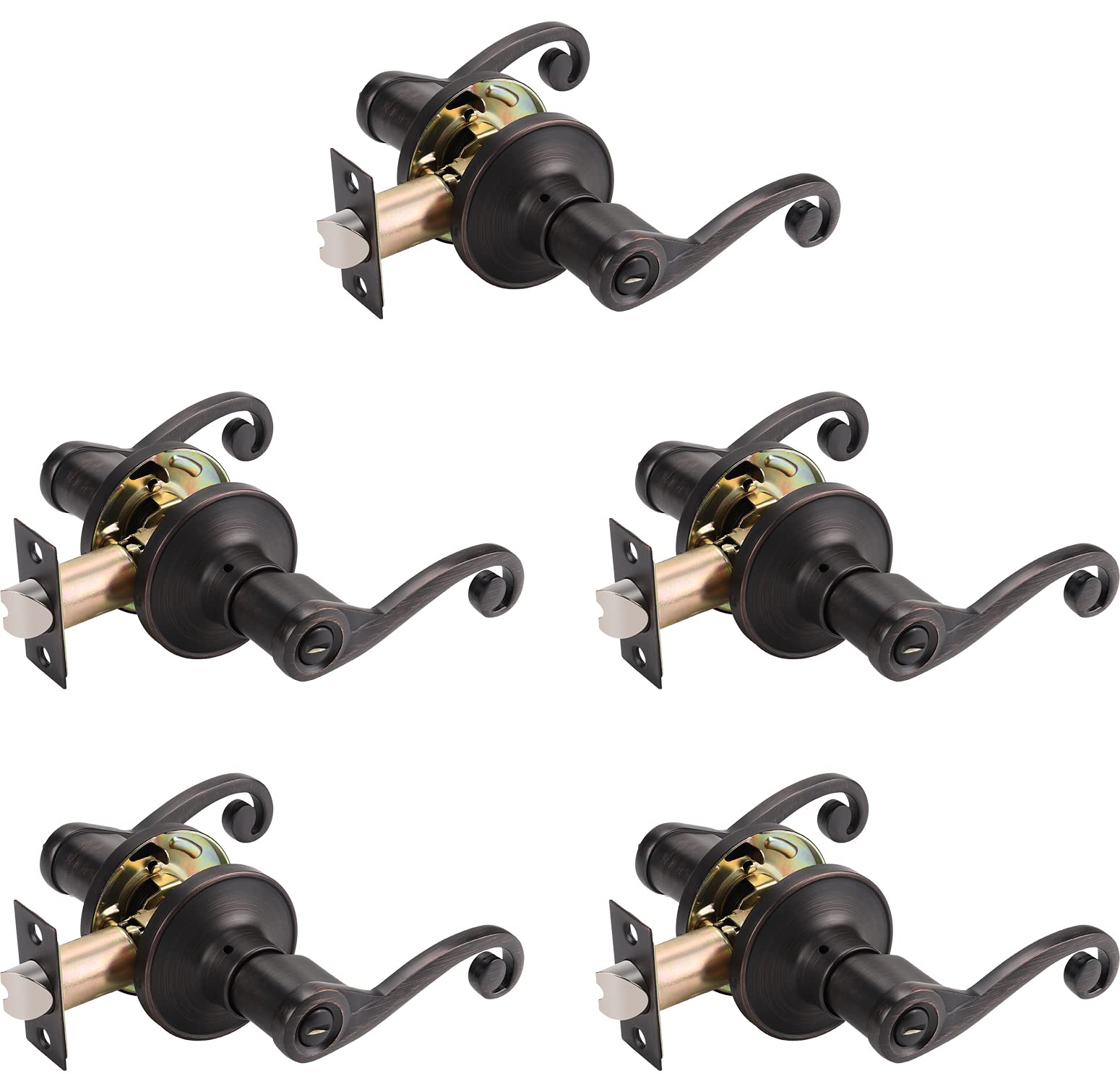 Brotima 5-Pack Oil Rubbed Bronze Privacy Door Lever Set - Keyless Bedroom & Bathroom Interior Door Handles with Lock - Perfect for Home, Office, and Rental Property Security