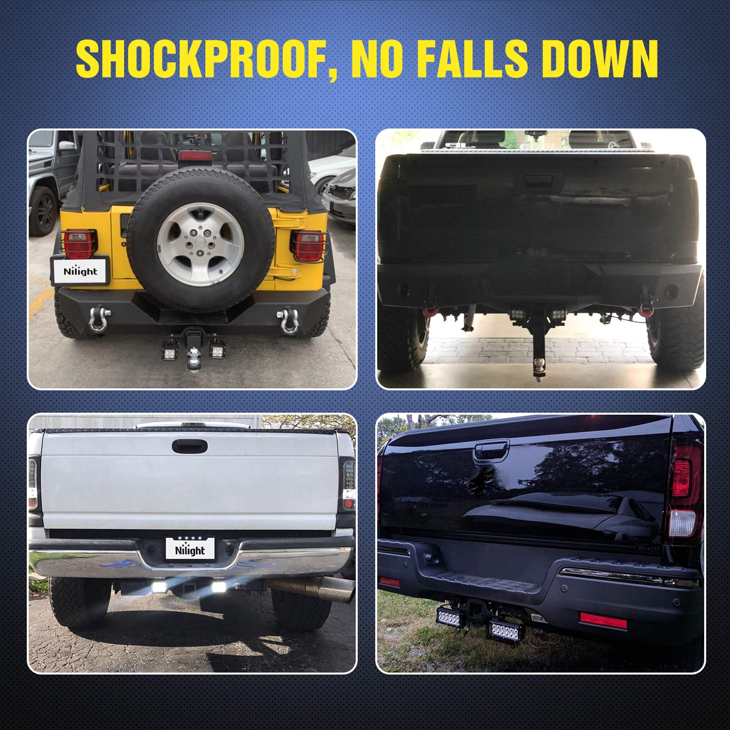 Nilight 2 Pack 4 Inch 60W LED Pod Lights with 2 Inch Tow Hitch Mounting Brackets - Waterproof Off-Road Reverse Lights for Pickup Trucks, ATV, SUV, Trailer & Boat - Perfect for Night Driving, Camping & Off-Road Adventures