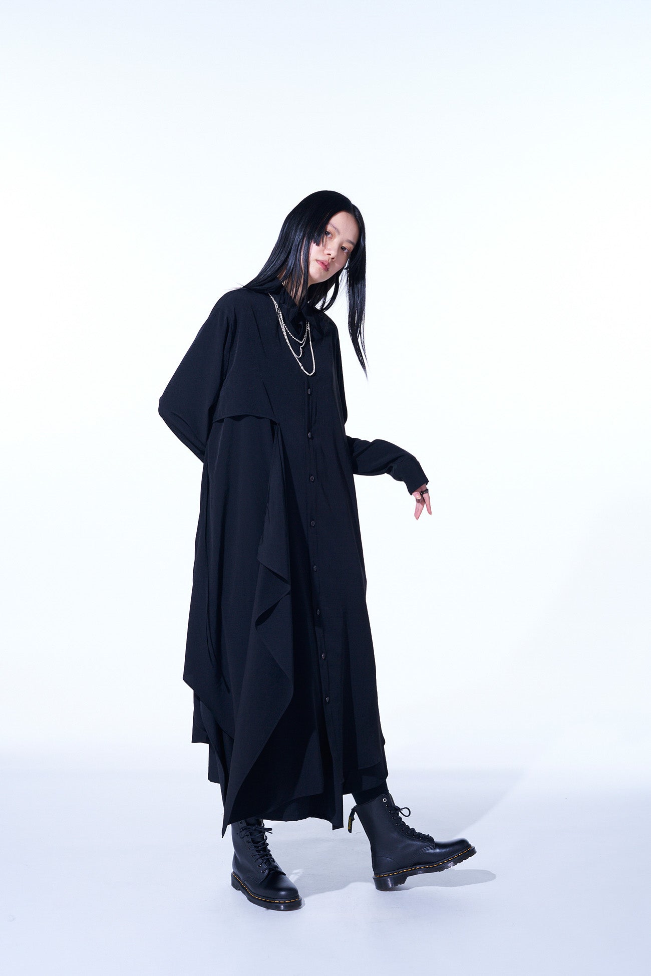 Elegant Crepe de Chine Shirt Dress with Double Tailored Right Front - Perfect for Office Wear & Casual Outings