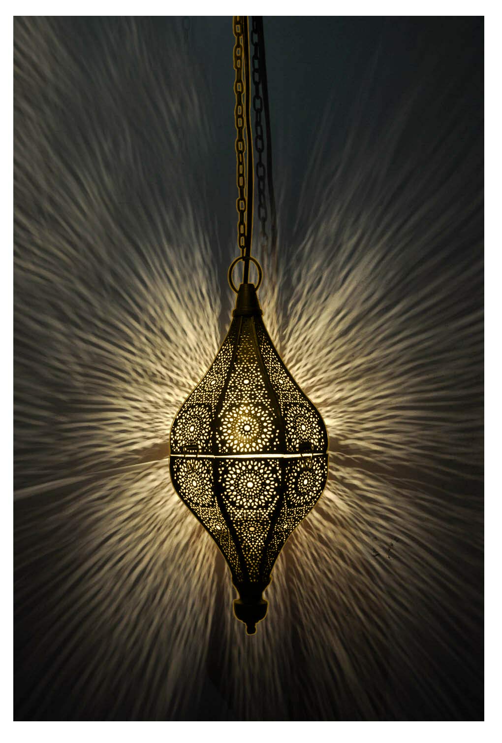 Indian Moroccan Mosaic Swag Plug-in Chandelier - Gold Ceiling Hanging Pendant Lamp for Living Room, Bedroom & Dining Room Decor