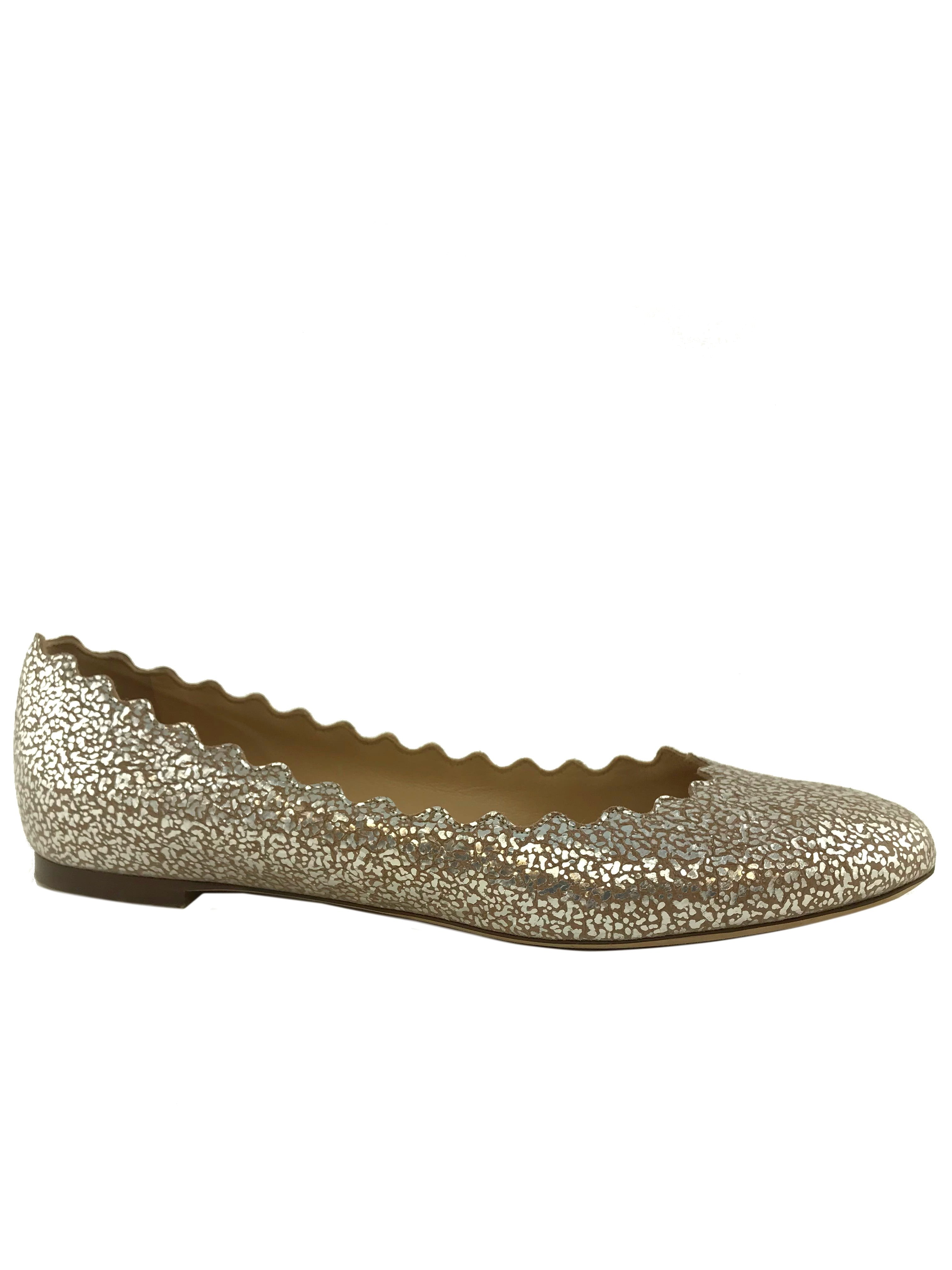 Chloe Lauren Women's Size 8 Cracked Foil Leather Ballet Flats - Comfortable & Stylish Shoes for Work, Office & Casual Outfits