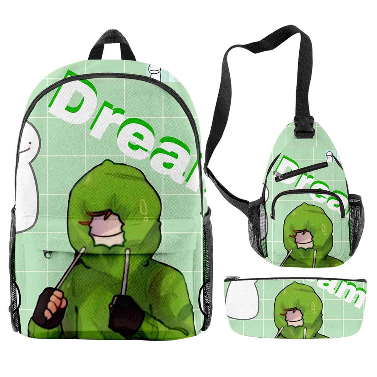 **Dreamwastaken Smile Backpack Set - 3-Piece School & Travel Backpack for Students & Adults with Shoulder Bag & Pencil Case - Perfect for College, Work & Daily Commute**