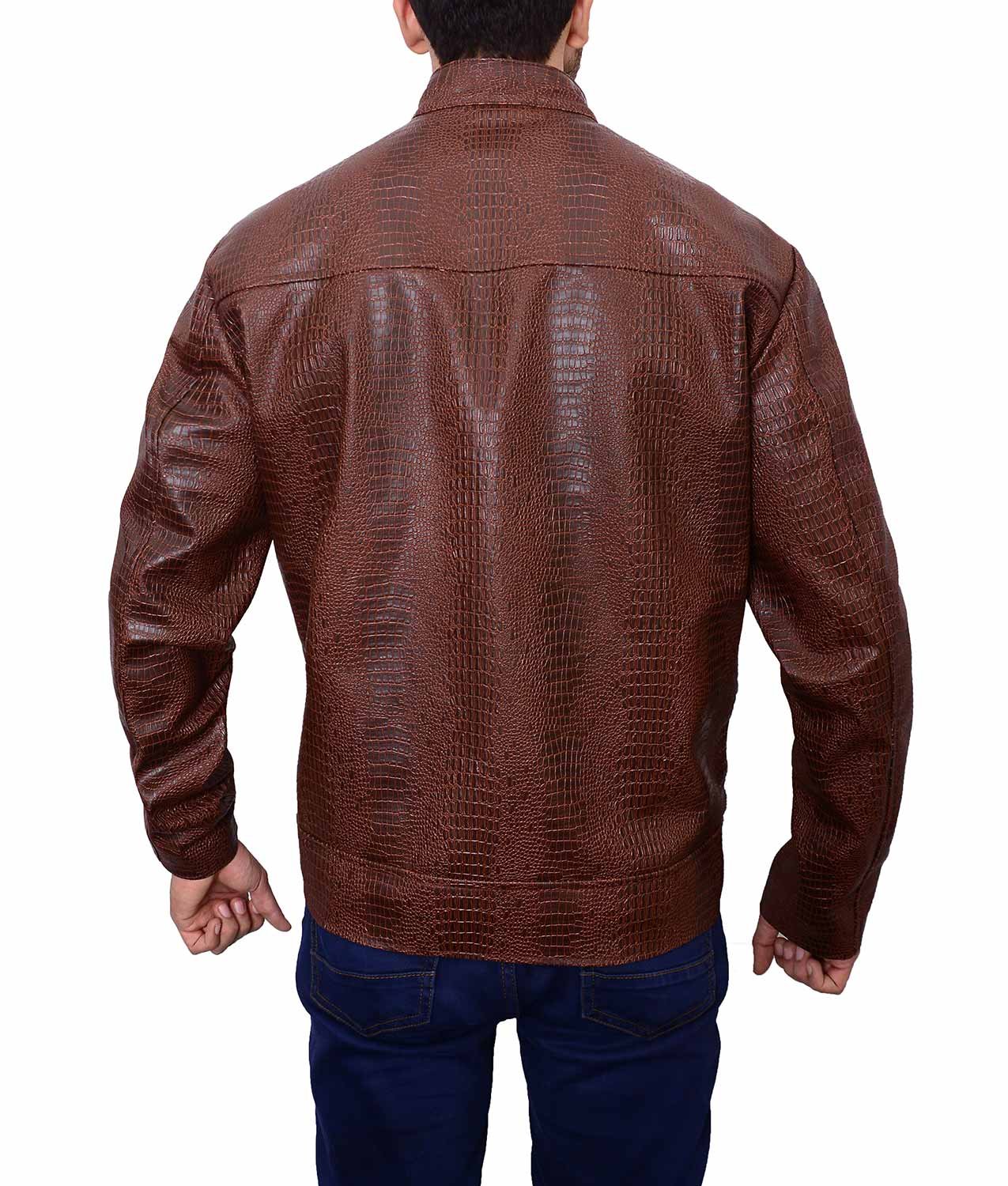 Shazmeen Men's Crocodile Pattern Stand-Up Collar Retro Slim Fit PU Leather Jacket - Stylish Vintage Biker Jacket for Casual Outings & Motorcycle Rides