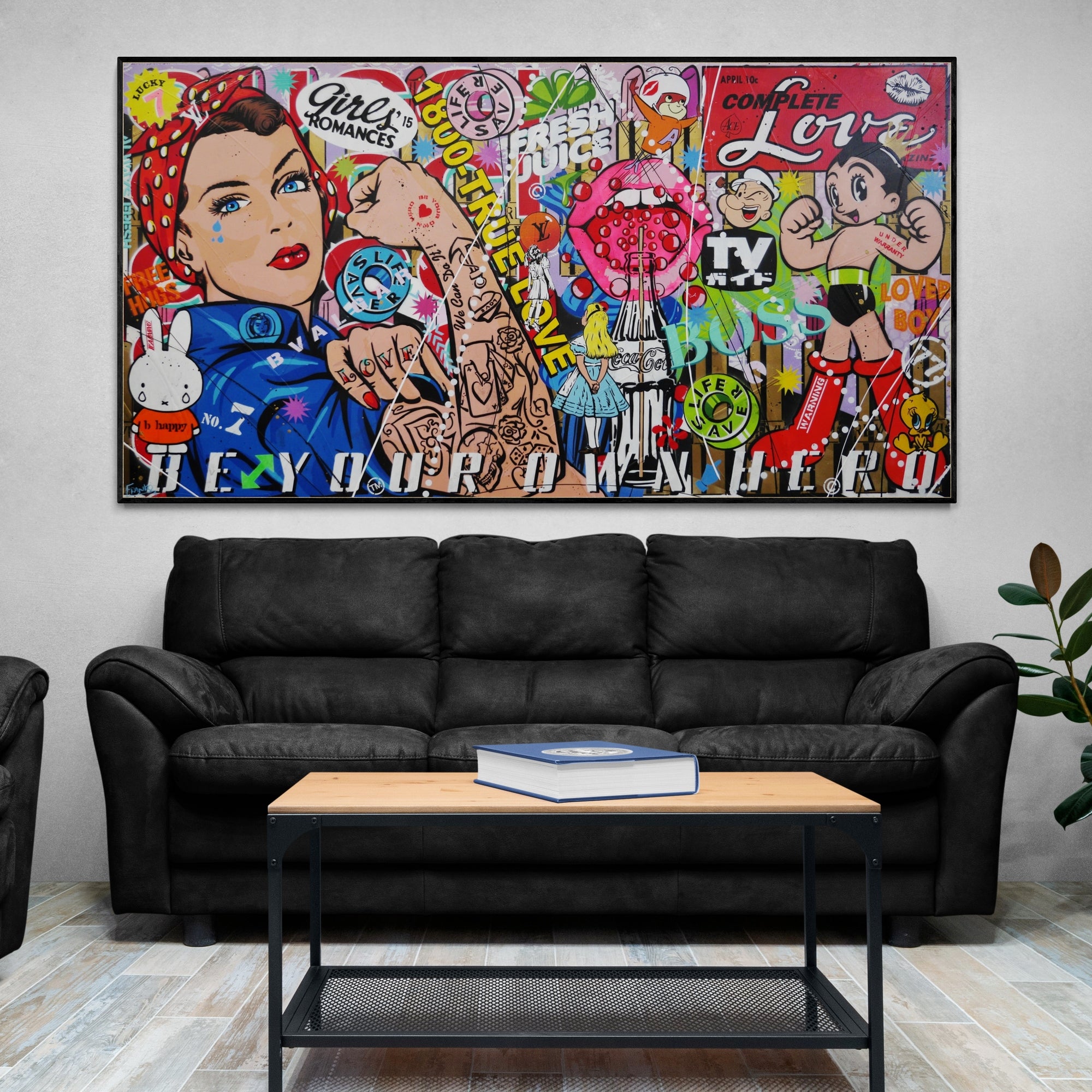 Rosie the Riveter Textured Urban Pop Art Painting - 190cm x 100cm Large Wall Decor for Living Room, Bedroom & Office | Inspirational Feminist Artwork