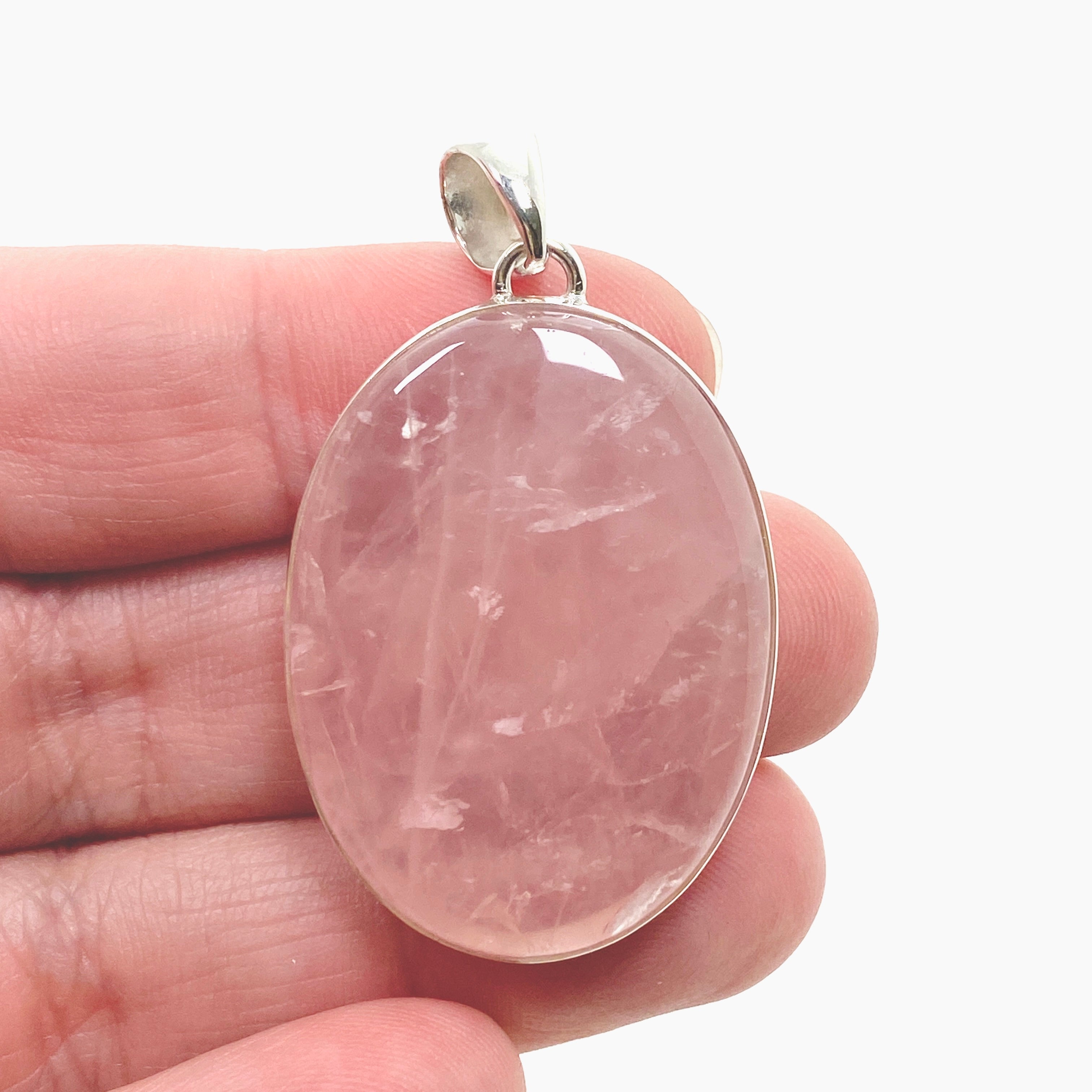 Natural Rose Quartz Oval Cabochon Pendant Necklace KPGJ4684 - Healing Crystal Jewelry for Women, Meditation & Energy Balance