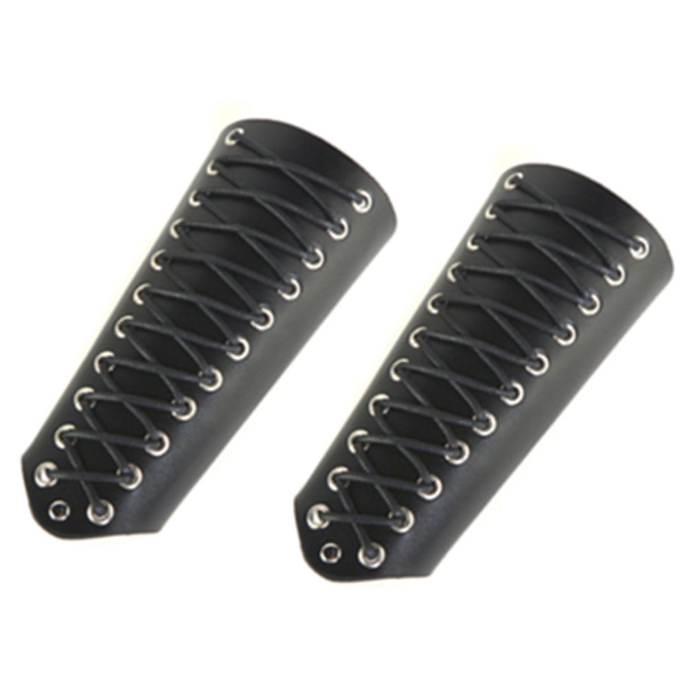 HZMAN 2 Pack Unisex Faux Leather Gauntlet Wristbands - Wide Bracer Arm Armor Cuffs for Cosplay, LARP, Renaissance Fairs & Gothic Fashion Accessories