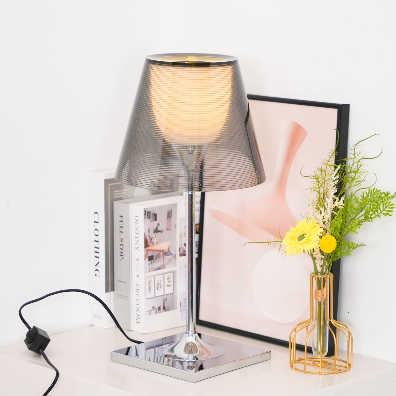 Chrome Prism Table Lamp - Modern LED Nightstand Light for Bedroom, Living Room, Office - Dimmable & Energy Efficient Decorative Lighting