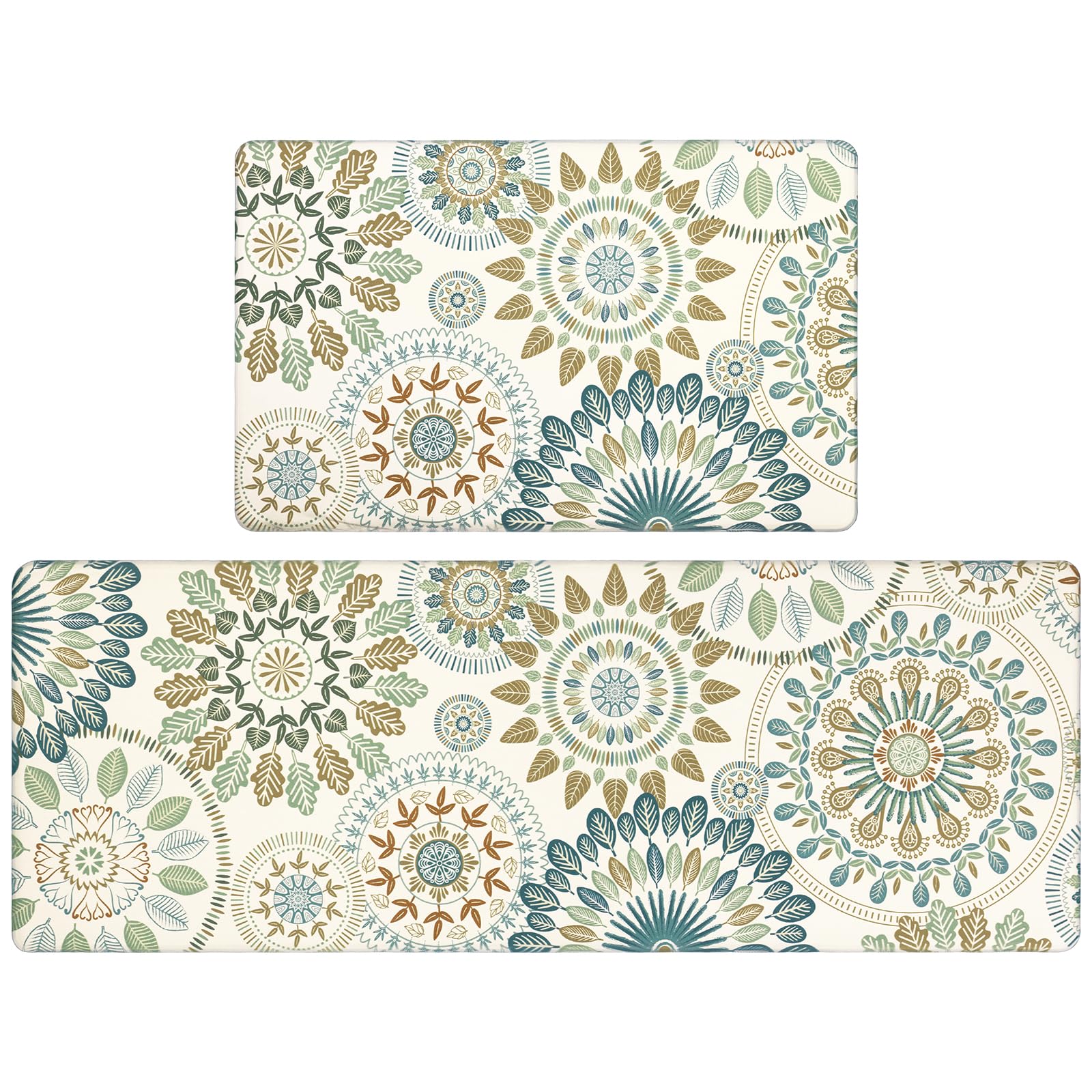 Pauwer Boho Kitchen Rugs Set of 2 - Anti-Fatigue Cushioned Floor Mats, Non-Slip Waterproof Kitchen Runner for Comfortable Standing - Perfect for Farmhouse, Apartment & High-Traffic Areas