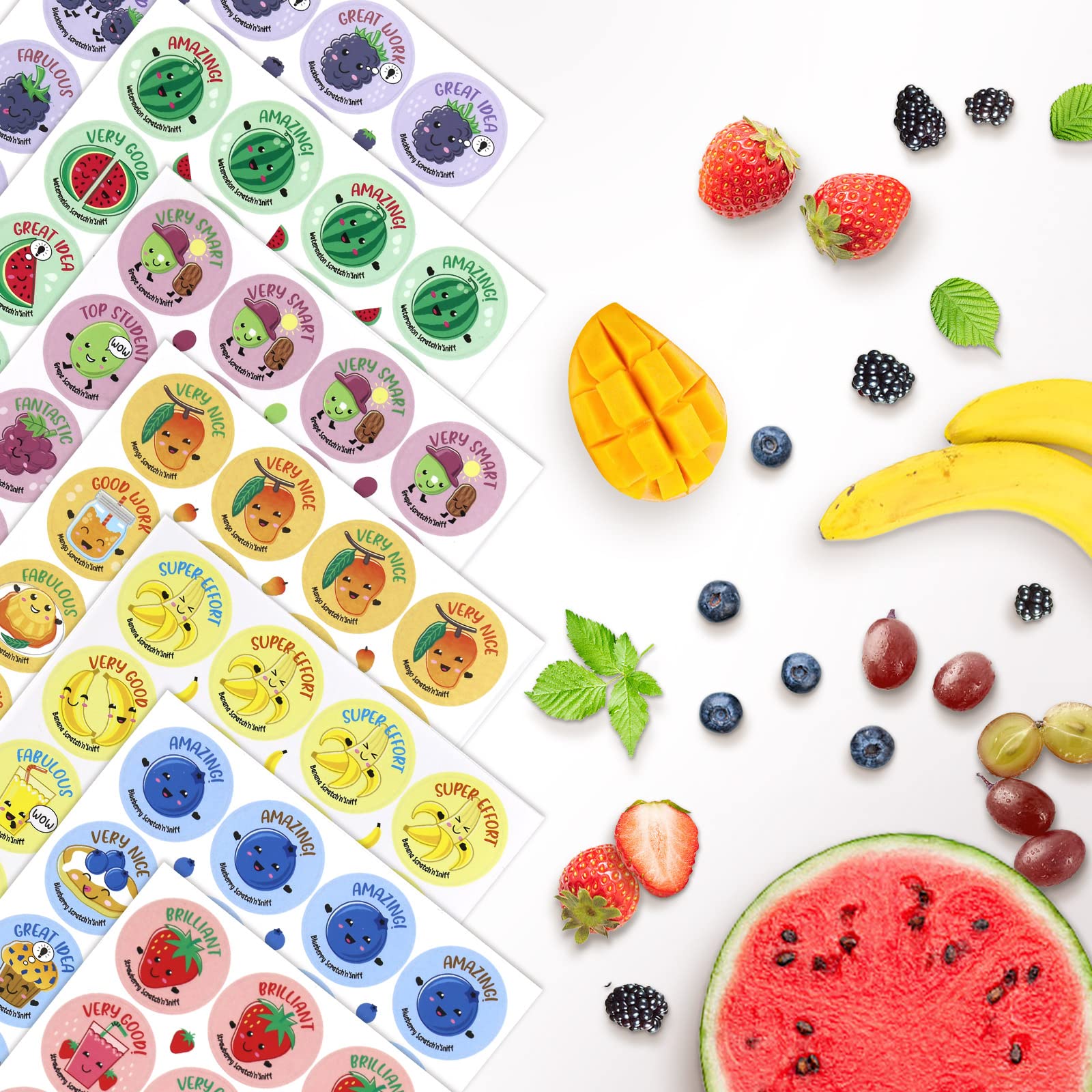 1152 Scratch and Sniff Stickers - 12 Fruity & Food Scents, 48 Sheets | Fun Reward Motivational Stickers for Kids, Teachers, Classroom, Crafts, Party Favors & Christmas Gifts | Perfect for School Projects, Birthday Parties & Holiday Celebrations