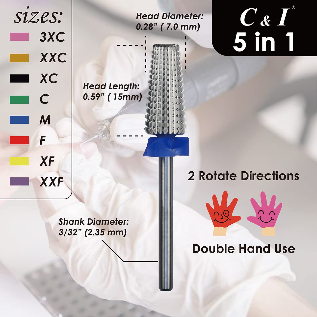 Professional 5-in-1 Multi-Function Tapered Nail Drill Bit for Manicure Machines | Electric Nail File for Acrylic, Gel & Natural Nails | Salon & Home Use | Perfect for Nail Art, Polish Removal & Cuticle Care (XF)